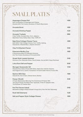 Menu of The Nines, Juhu, Western Suburbs