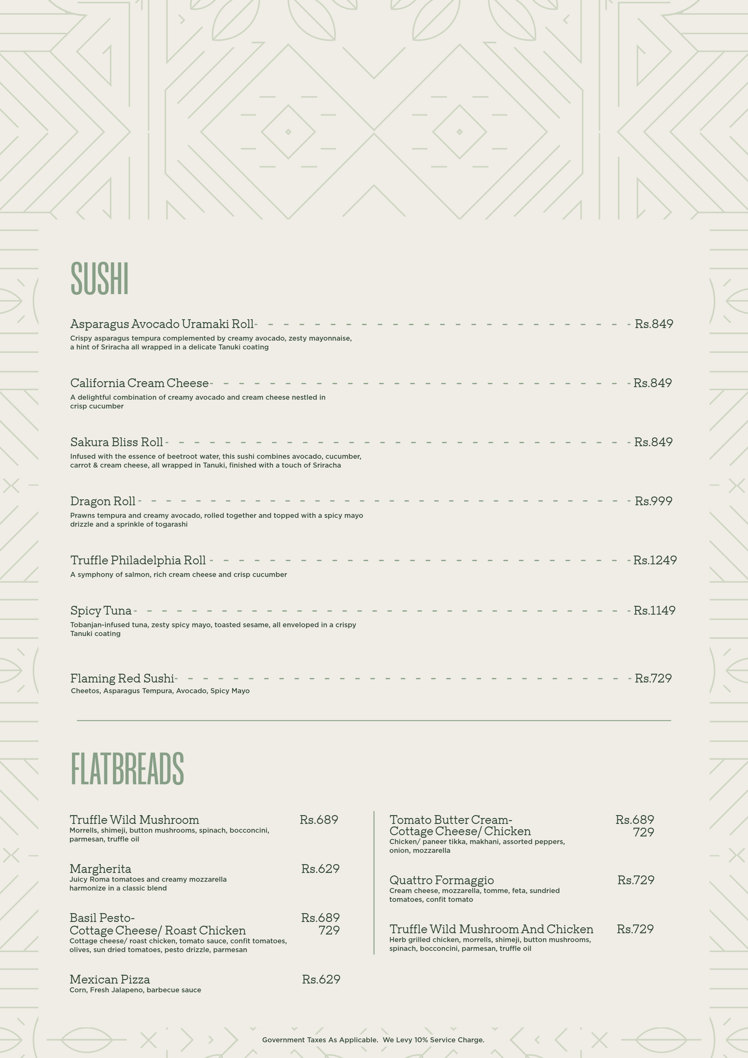 Menu of The Nines, Juhu, Western Suburbs