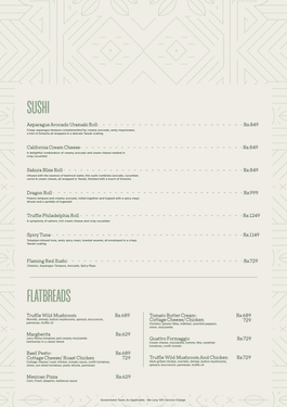 Menu of The Nines, Juhu, Western Suburbs