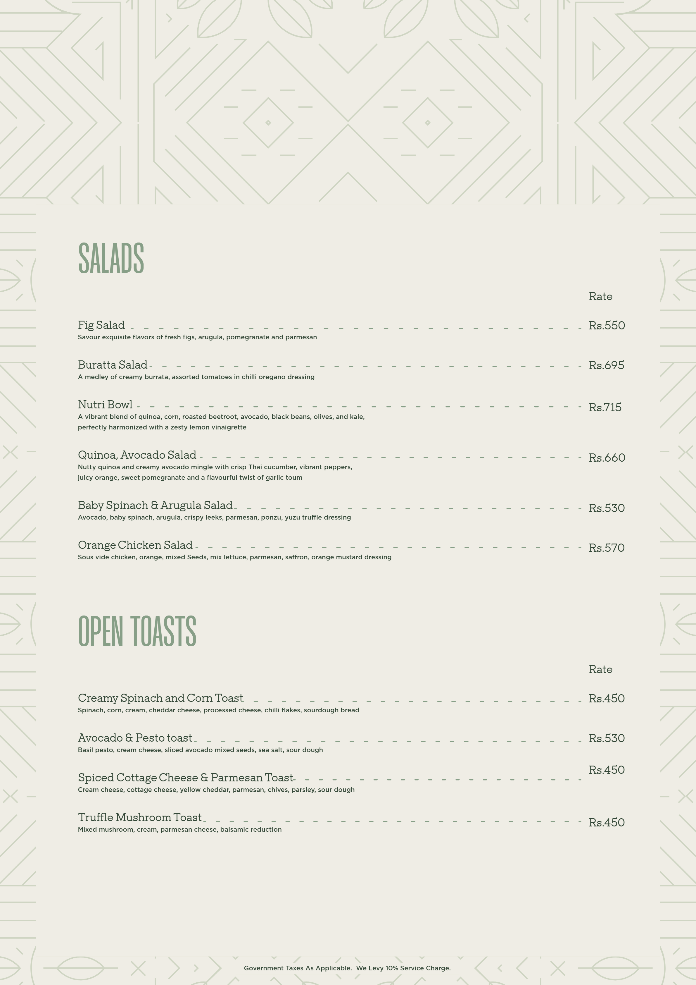 Menu of The Nines, Juhu, Western Suburbs