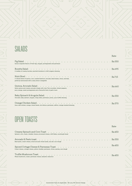 Menu of The Nines, Juhu, Western Suburbs