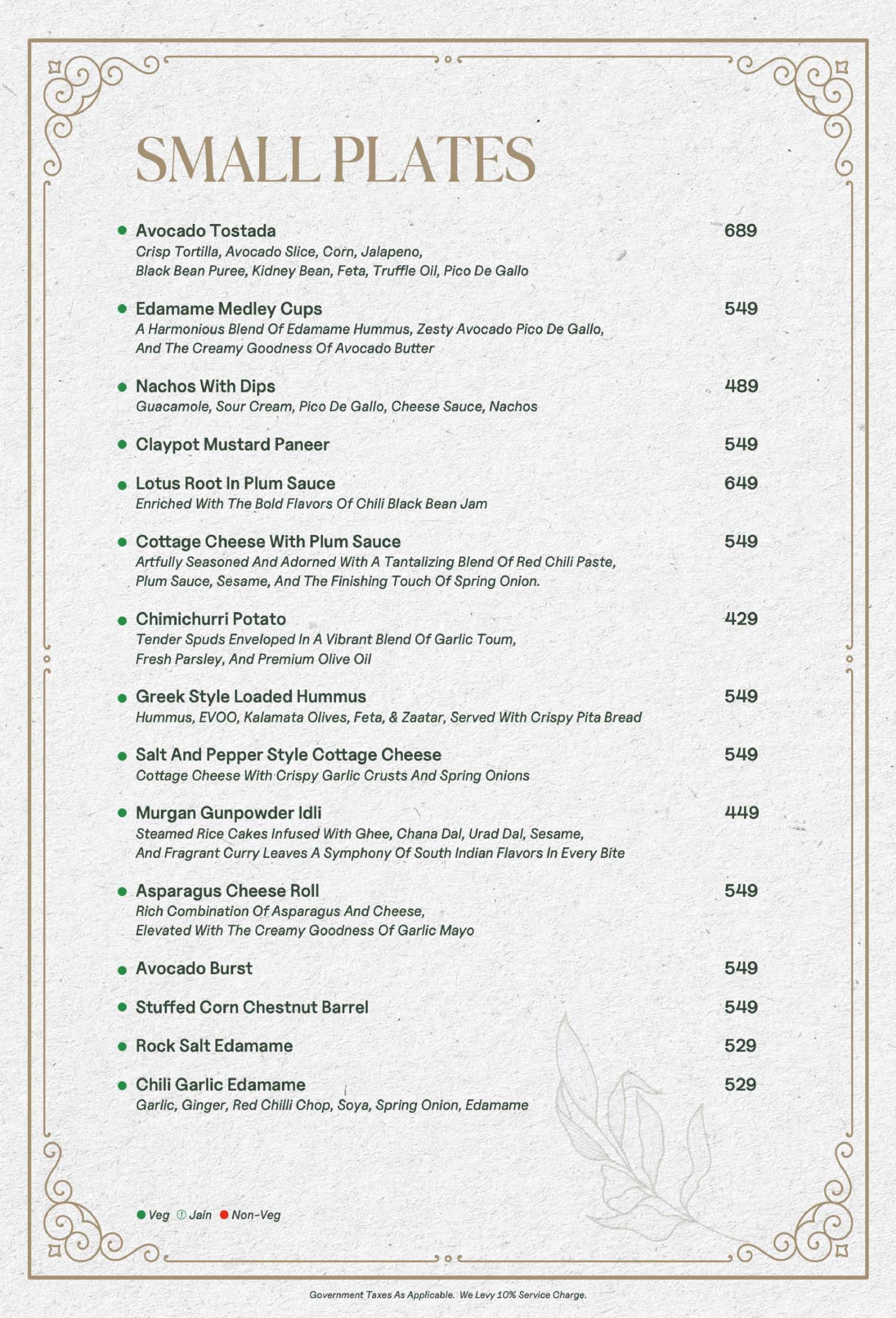 Menu of The Nines, Juhu, Western Suburbs