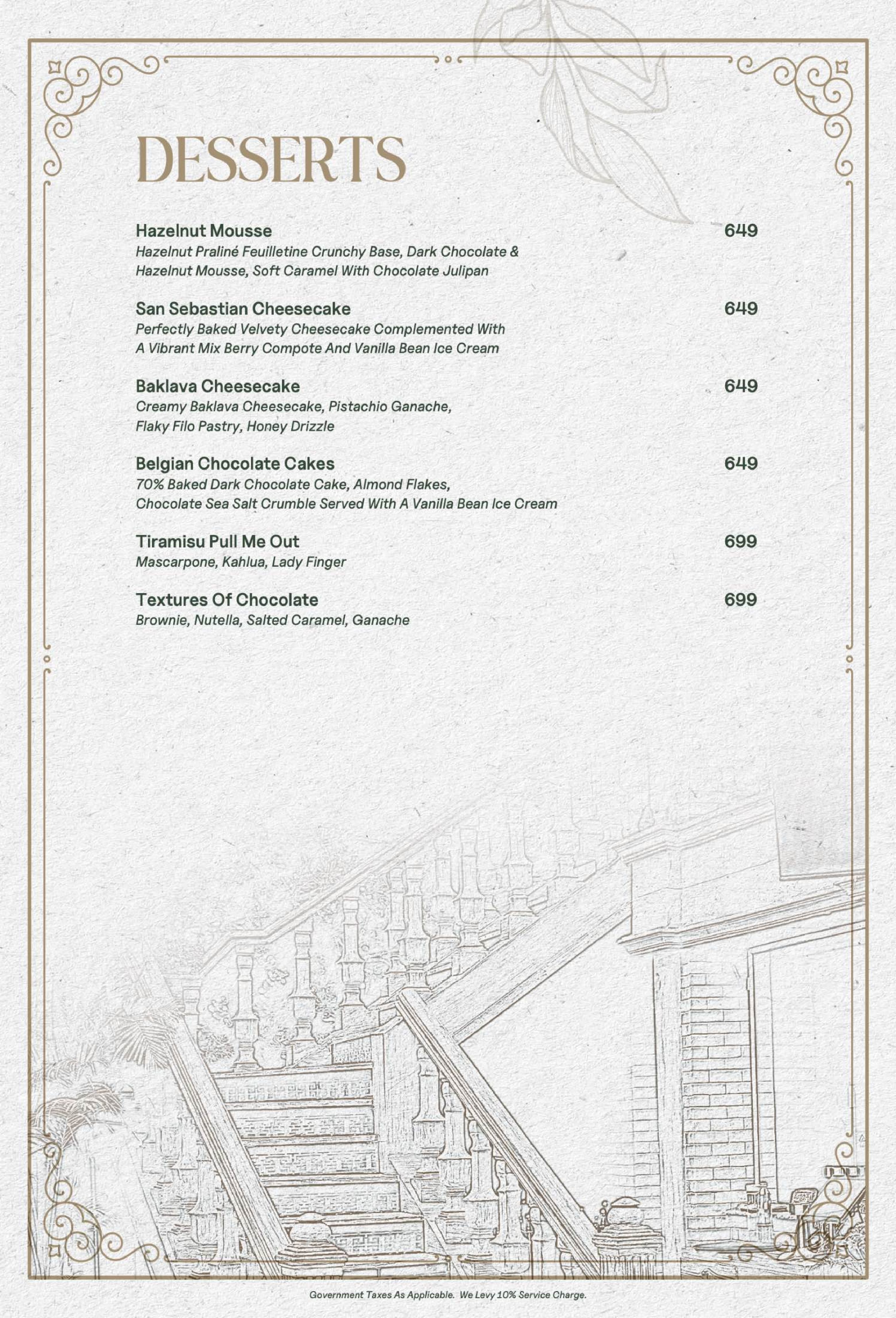 Menu of The Nines, Juhu, Western Suburbs