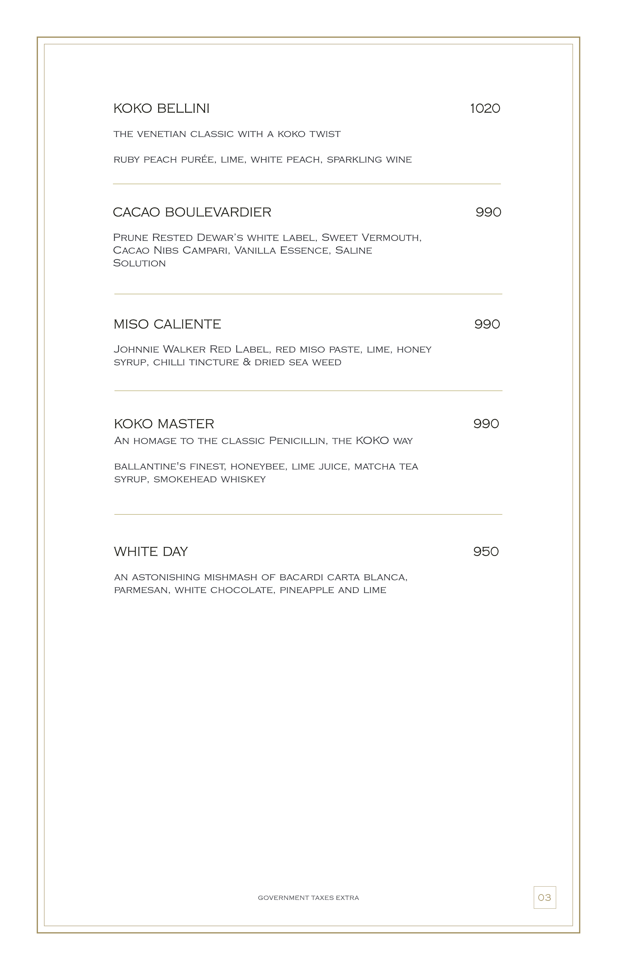 Dining Experience for Two at KOKO, East Bengaluru — Beverages menu
