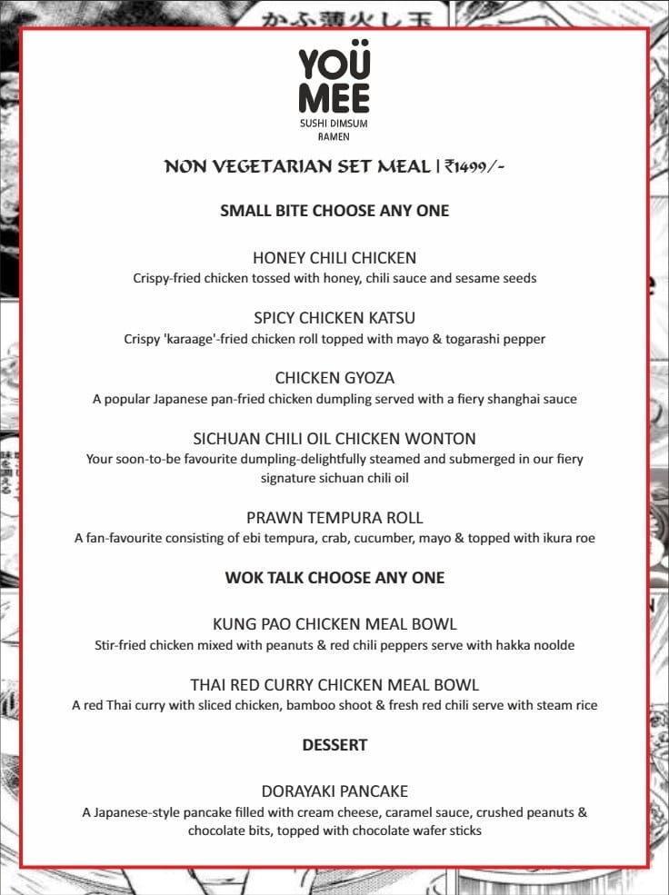 Dining Experience for Two at YouMee, Bannerghatta Road — Food menu