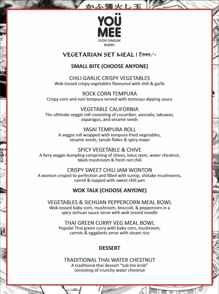 Dining Experience for Two at YouMee, Bannerghatta Road — Food menu