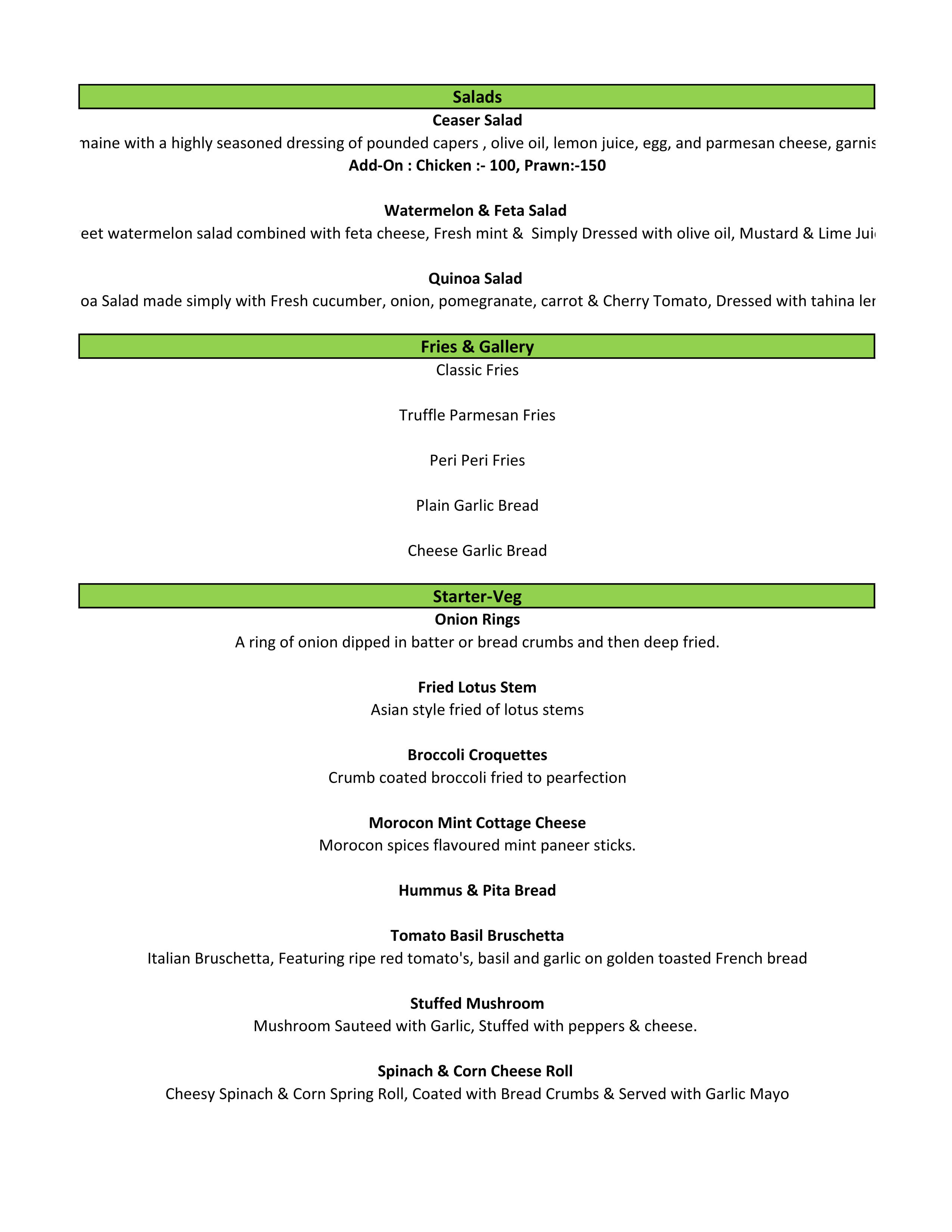 Menu of Ukusa, Jubilee Hills, Hyderabad
