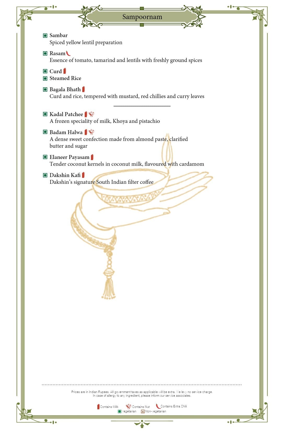Dining Experience for Two at Dakshin, Mumbai — Food menu