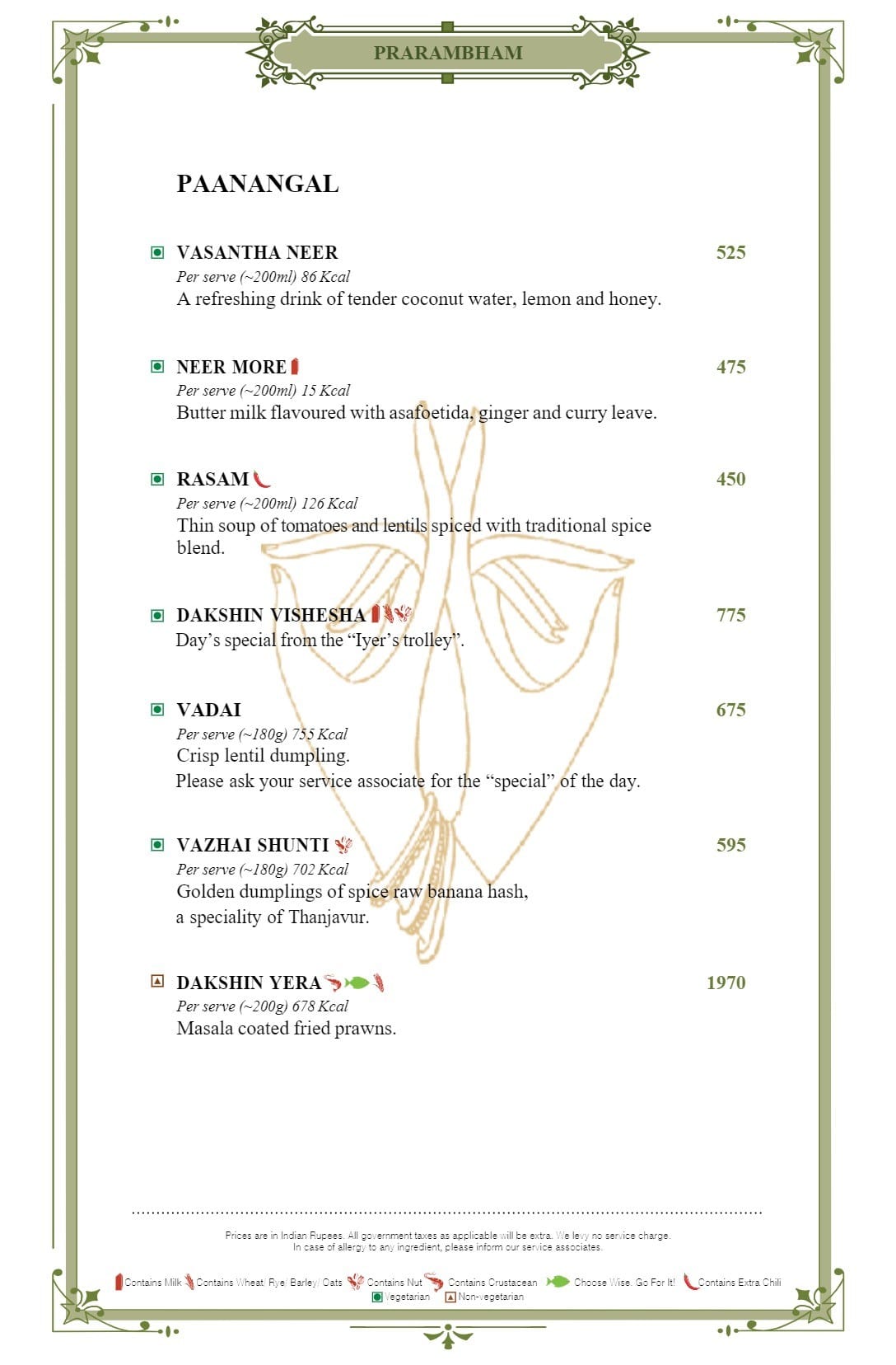 Dining Experience for Two at Dakshin, Mumbai — Food menu