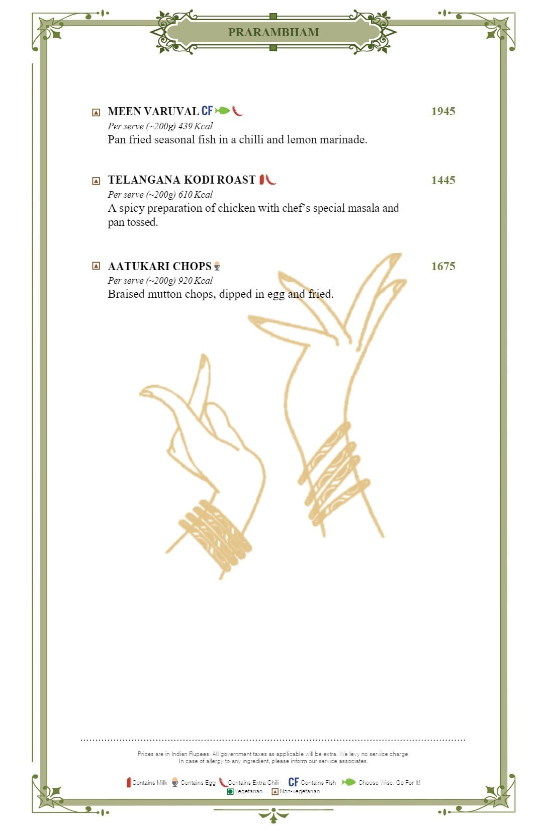 Dining Experience for Two at Dakshin, Mumbai — Food menu