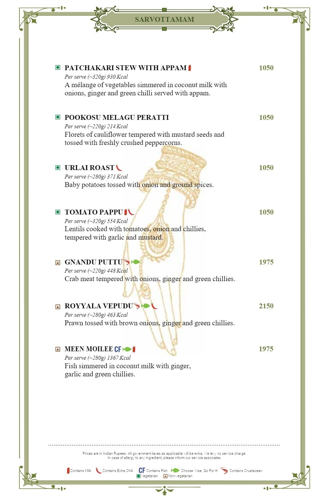 Dining Experience for Two at Dakshin, Mumbai — Food menu
