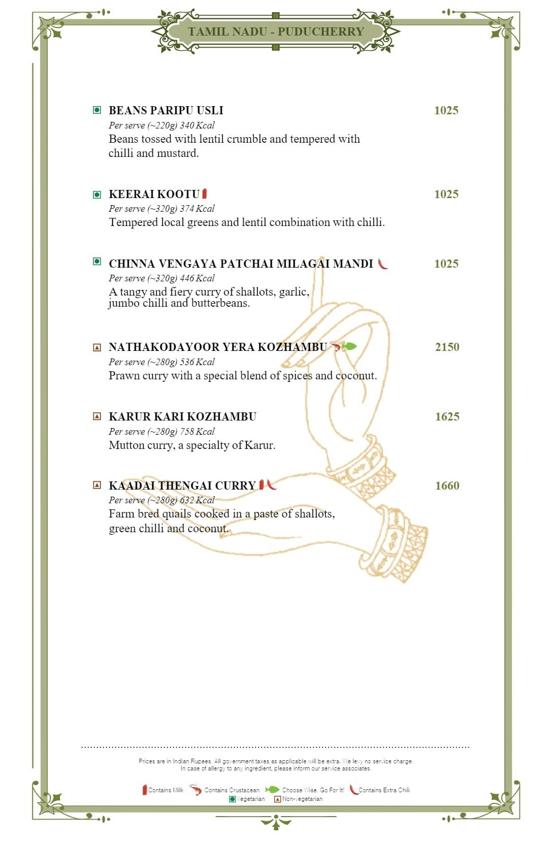 Dining Experience for Two at Dakshin, Mumbai — Food menu