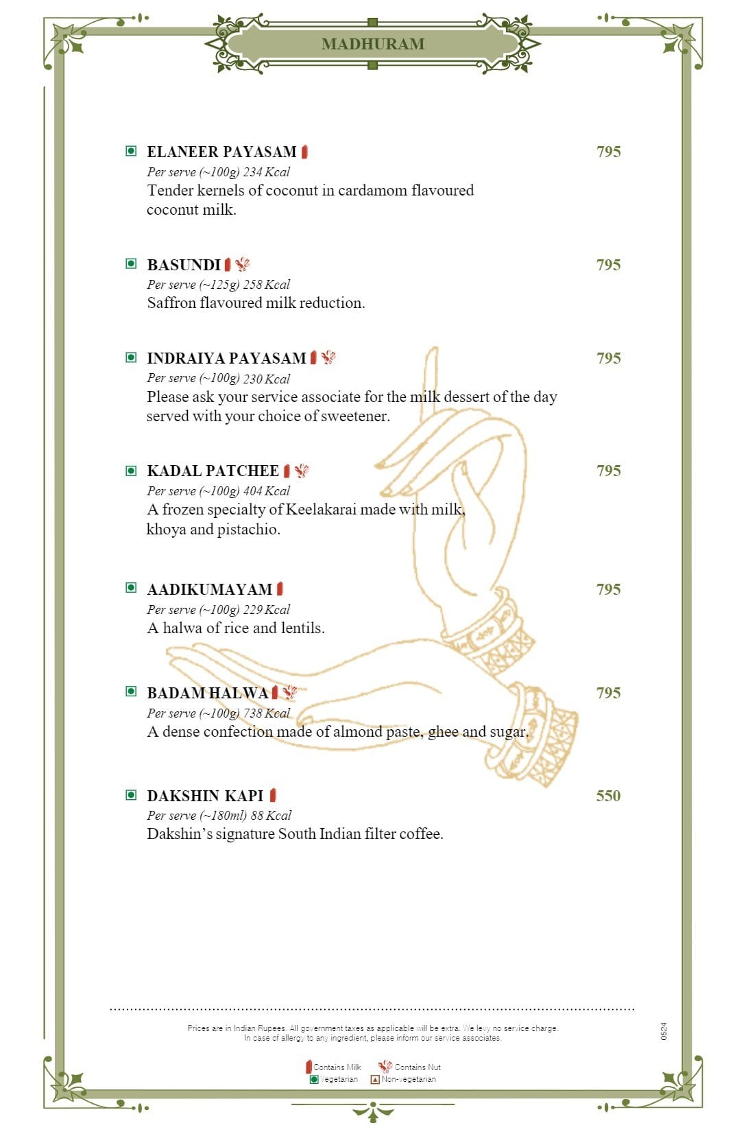 Dining Experience for Two at Dakshin, Mumbai — Food menu