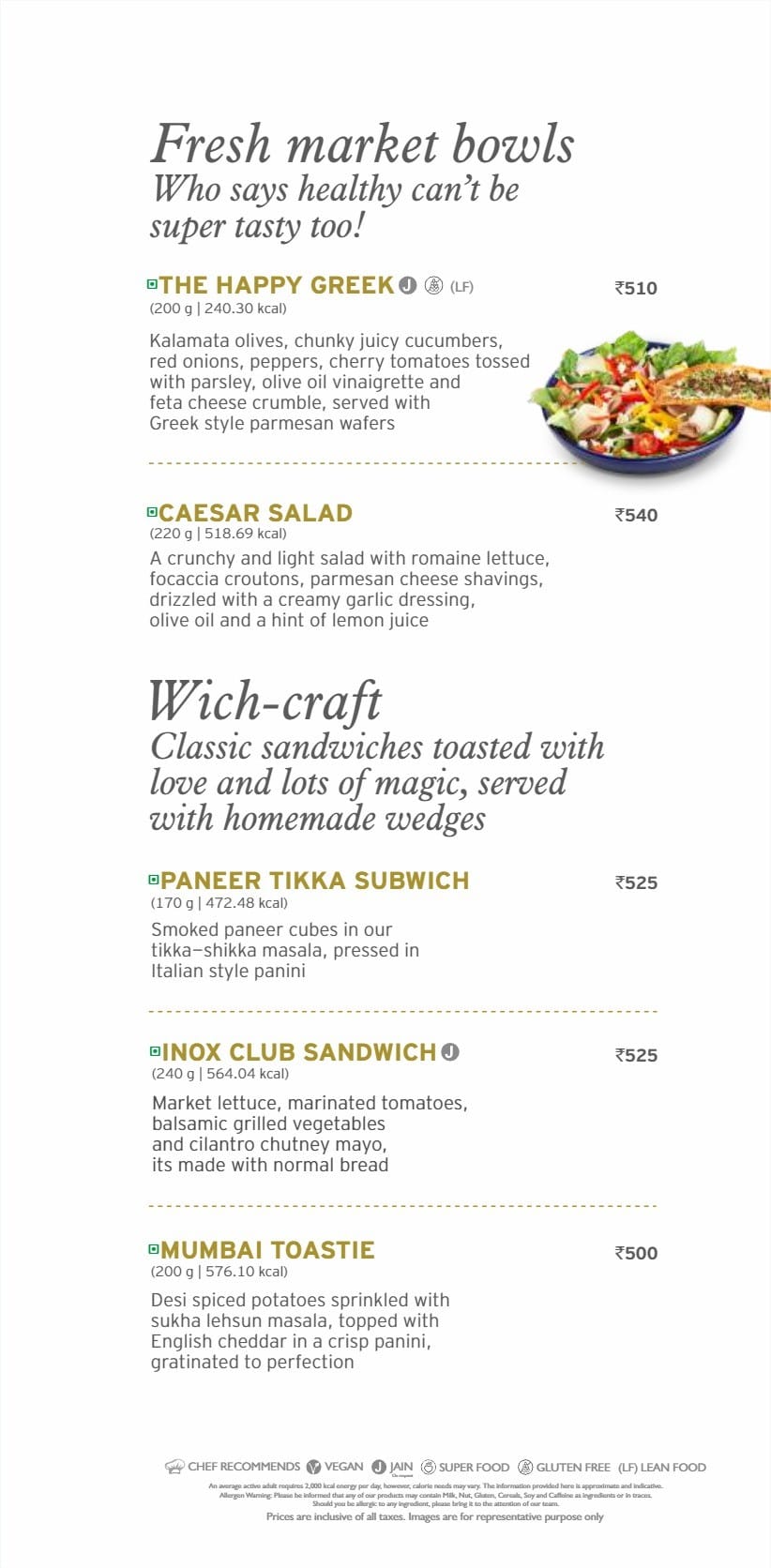 Menu of INOX, INOX Nehru Place, New Delhi