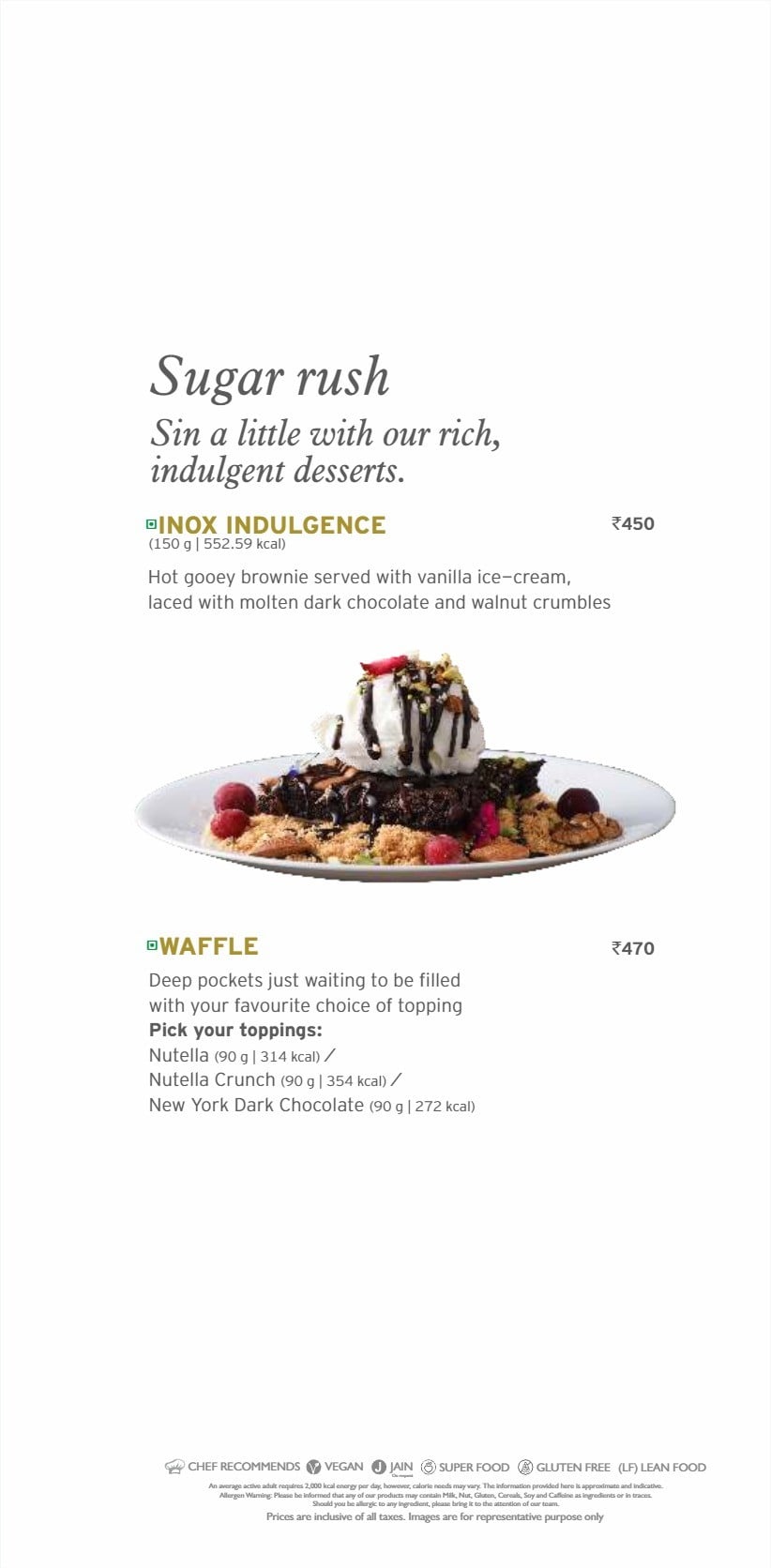 Menu of INOX, INOX Nehru Place, New Delhi
