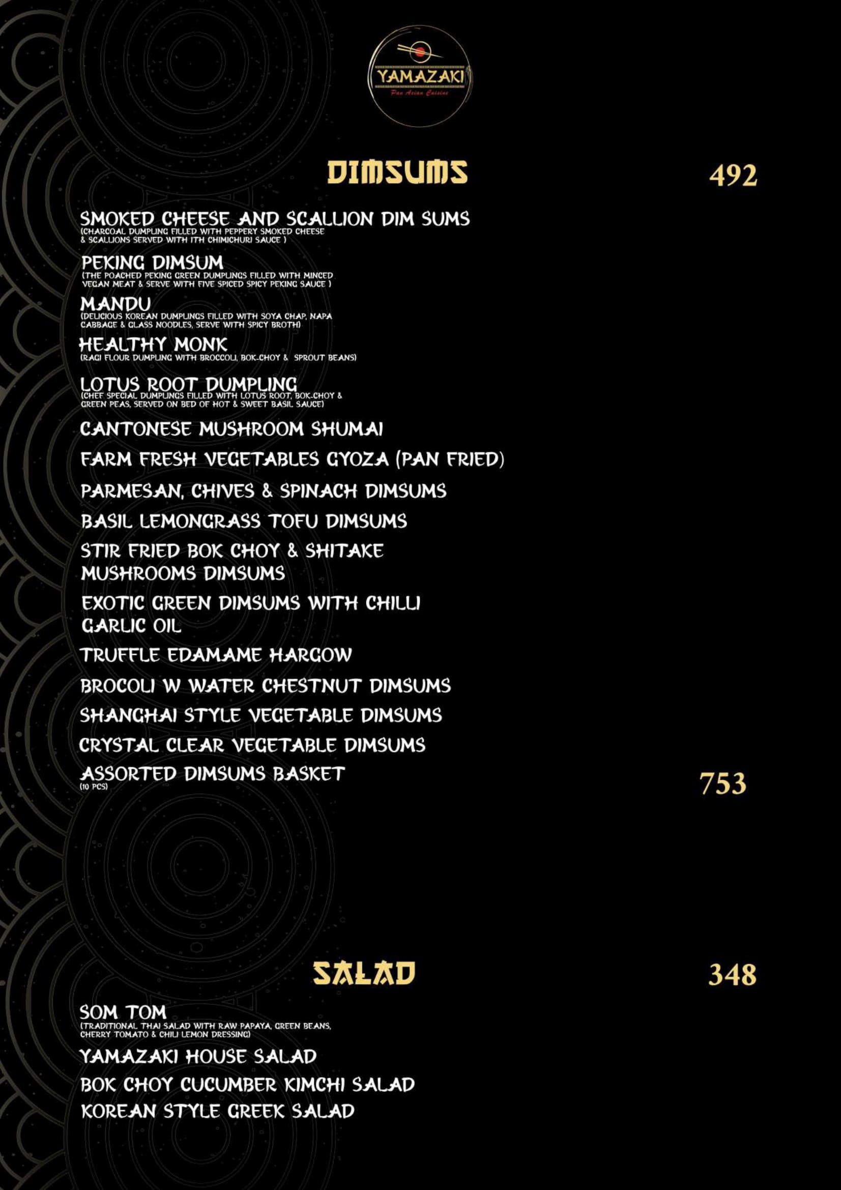 Menu of Yamazaki Pan Asian Cuisine, Bajaj Nagar, Nagpur