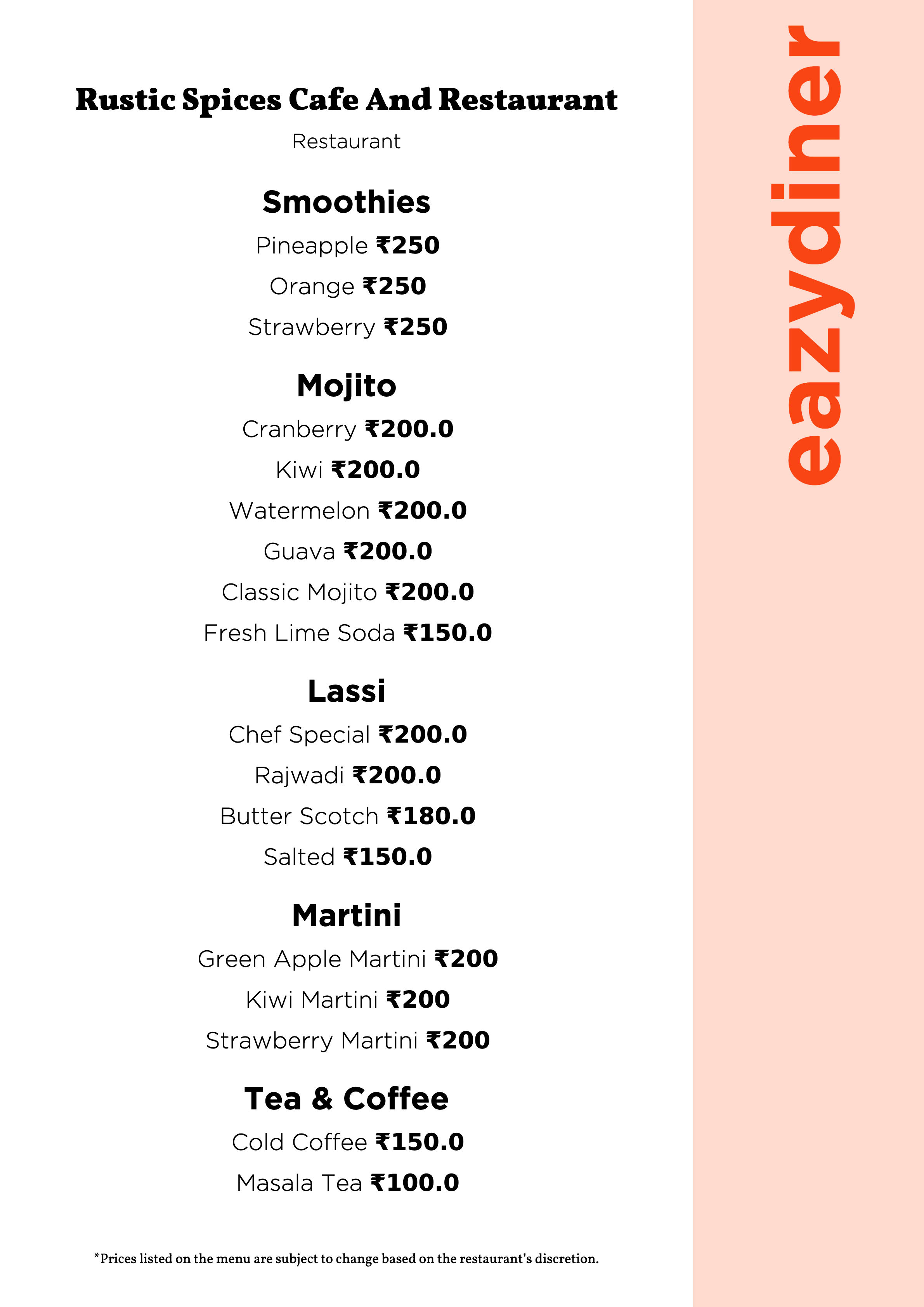 Menu of Rustic Spices Cafe And Restaurant, Bopal, West Ahmedabad