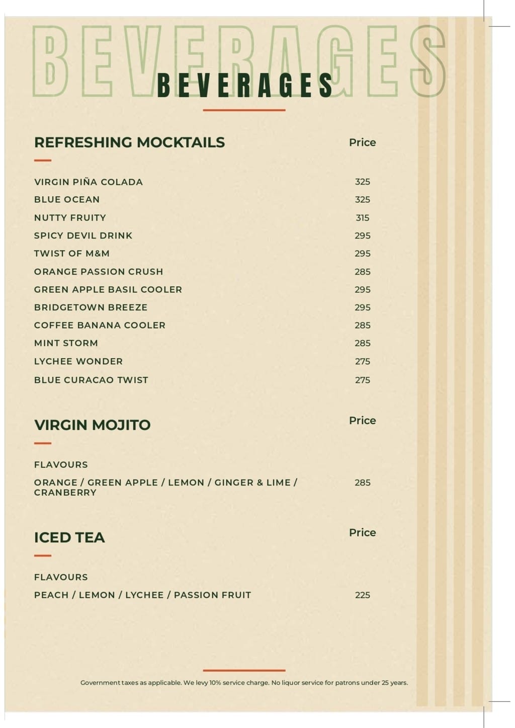 Dining Experience for Two at Pasta Street, West Delhi — Beverages menu