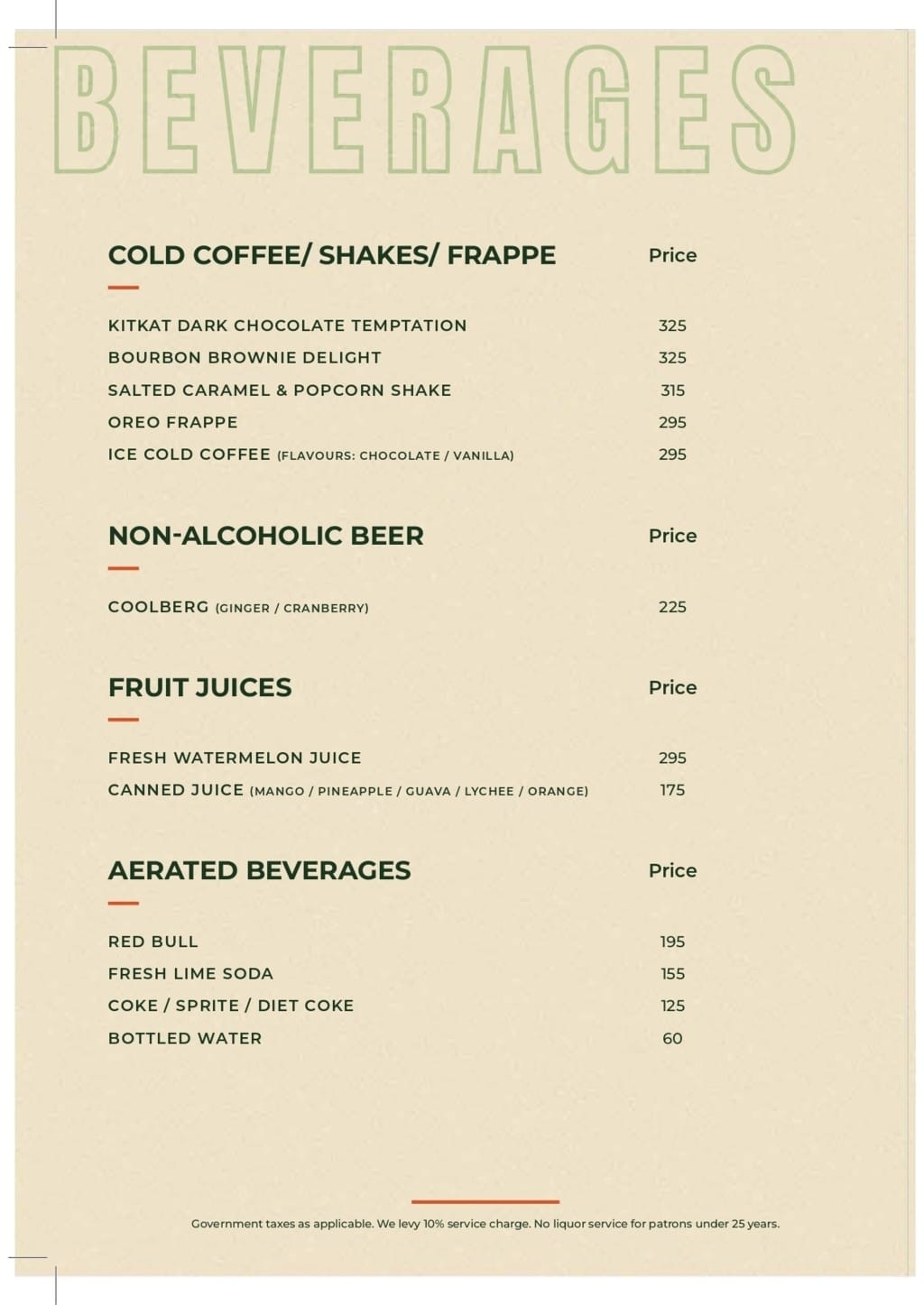 Dining Experience for Two at Pasta Street, West Delhi — Beverages menu
