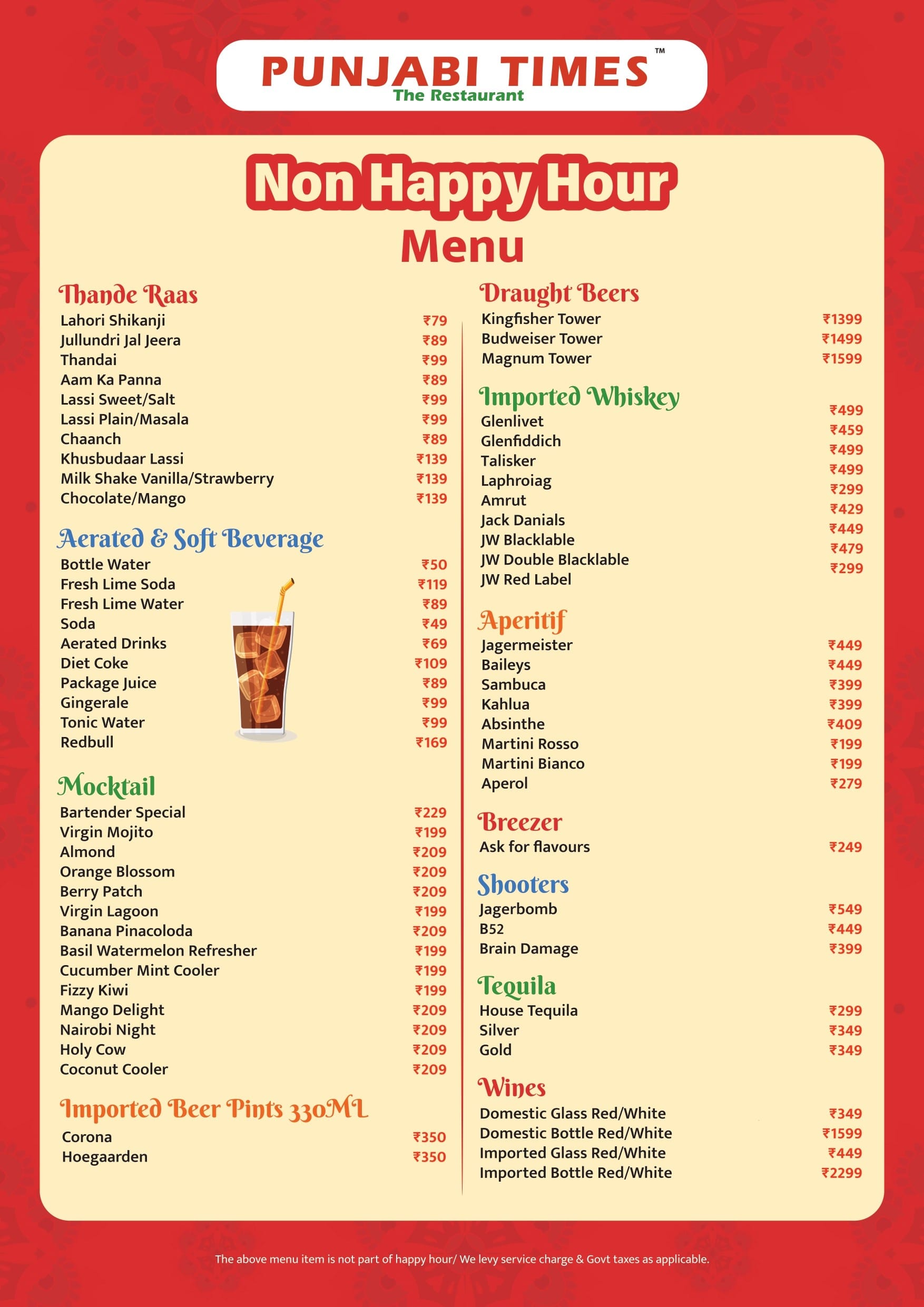 Dining Experience for Two at Punjabi Times, South Bengaluru — Beverages menu