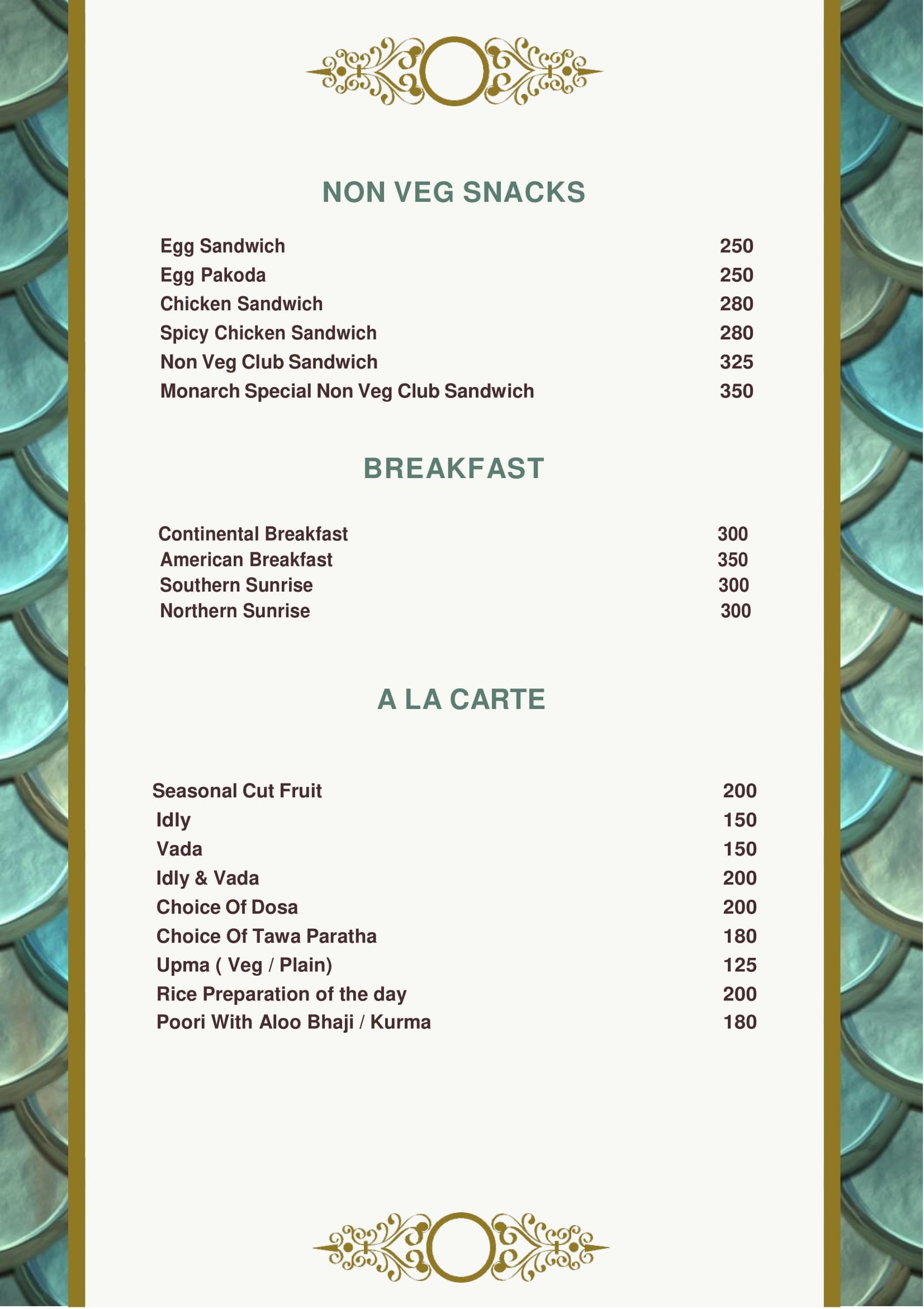 Dining Experience for Two at Monarch Cafe, Central Bengaluru — Food menu