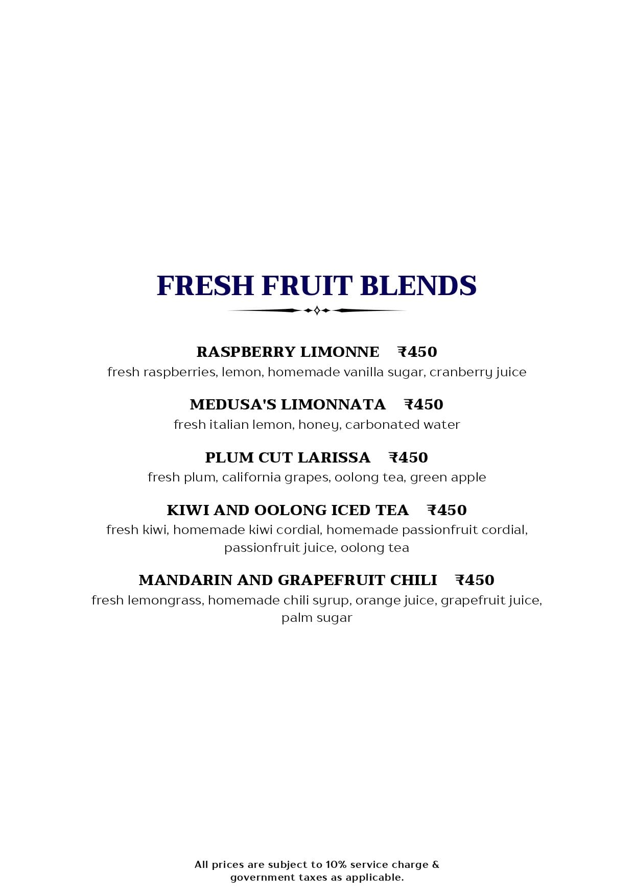 Dining Experience for Two at Mirage, Juhu garden — Beverages menu