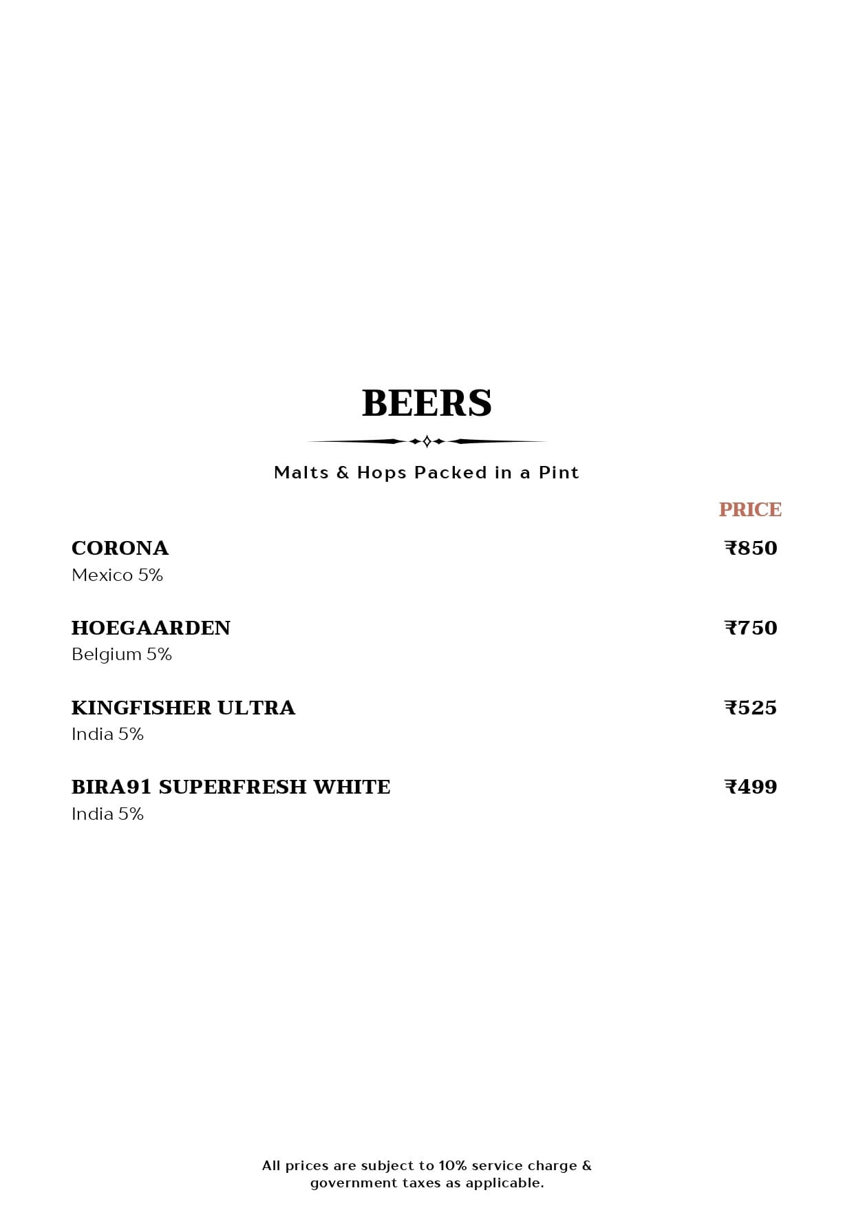 Dining Experience for Two at Mirage, Juhu garden — Beverages menu