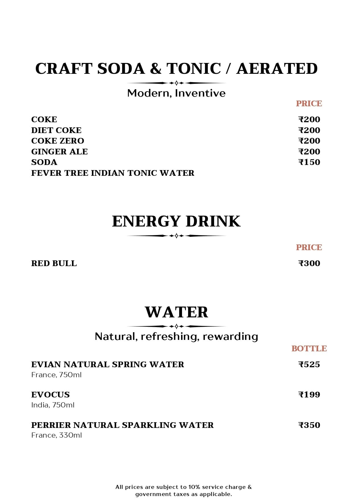 Dining Experience for Two at Mirage, Juhu garden — Beverages menu