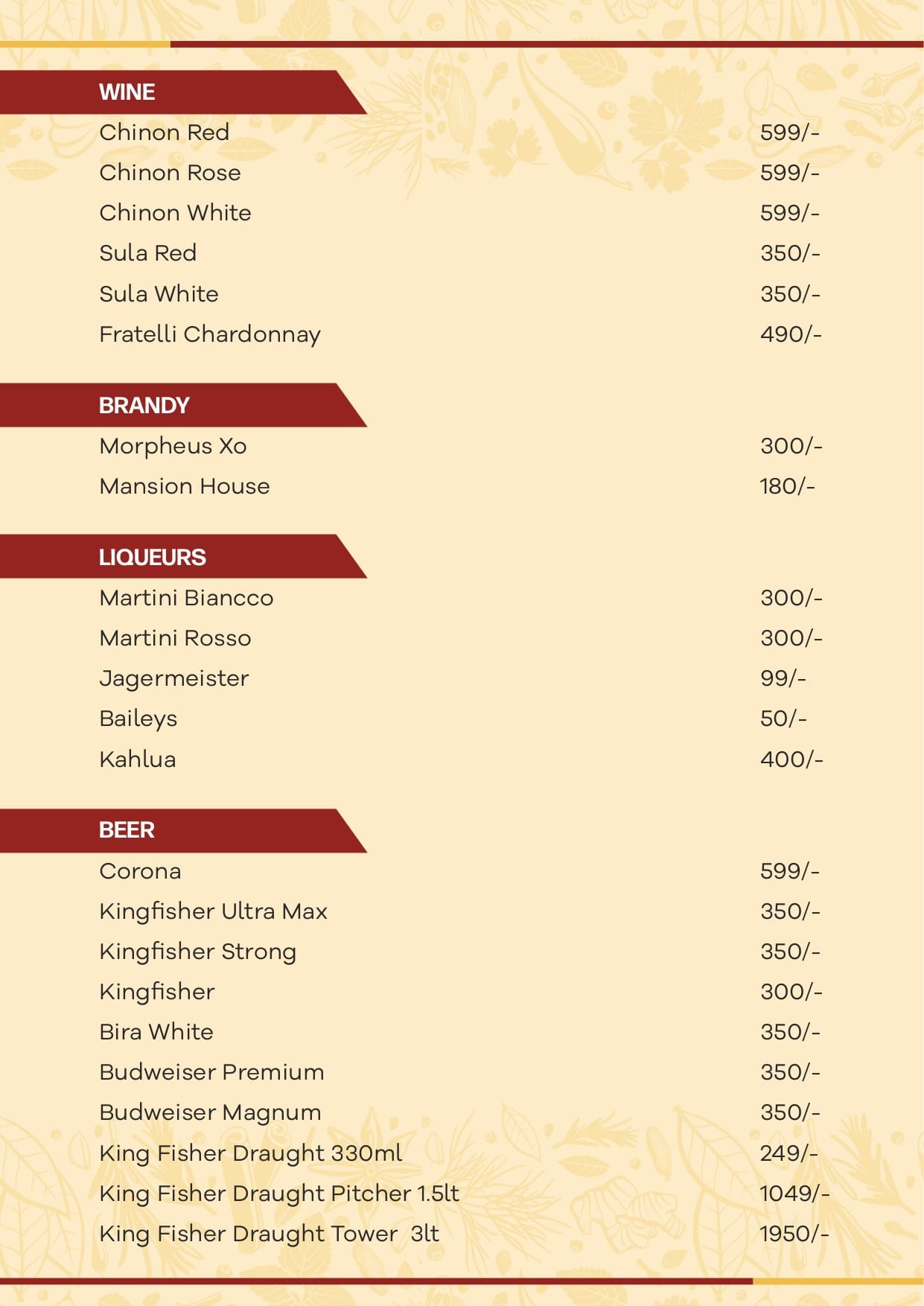 Dining Experience for Two at Flavours of Bharat, North Bengaluru — Beverages menu