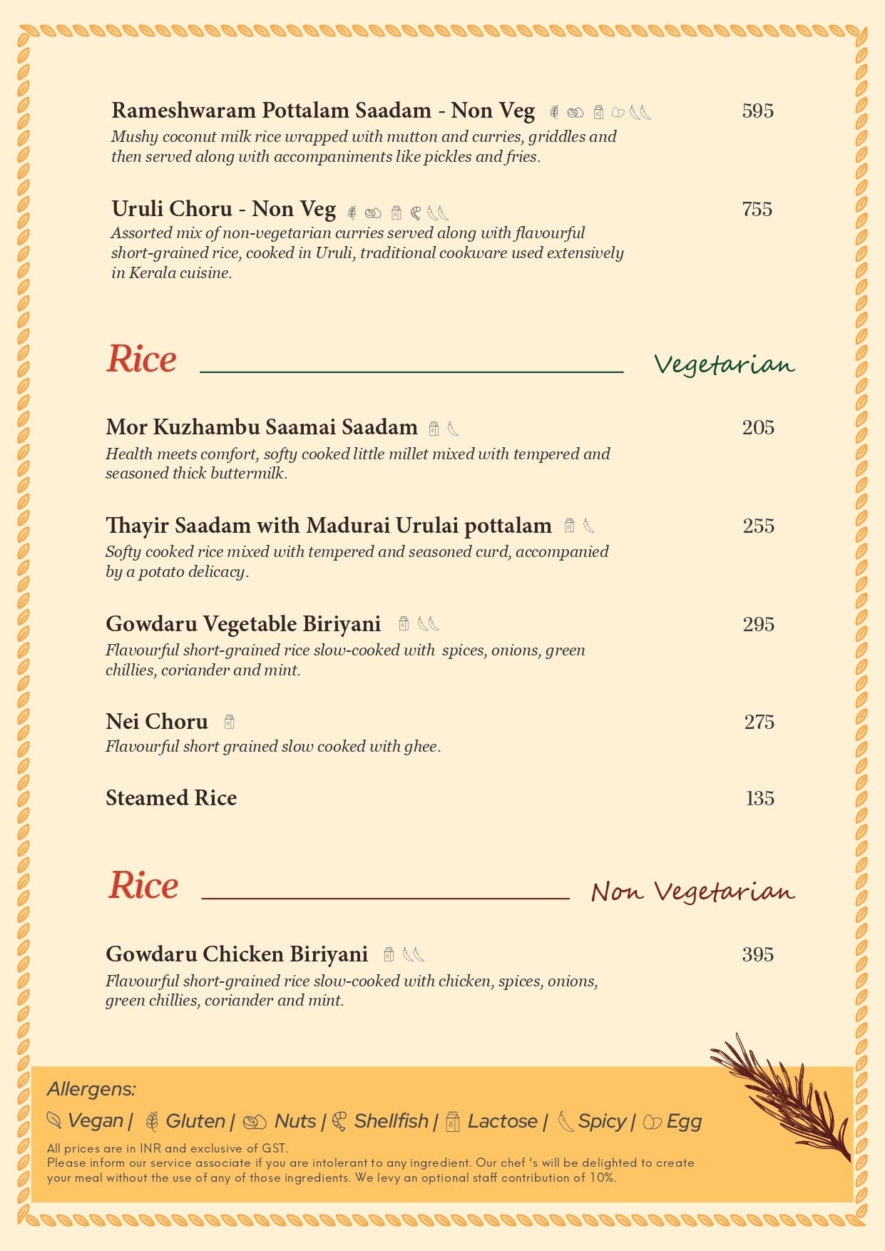 Menu of Rasanai, Pappanaickenpalayam, Coimbatore