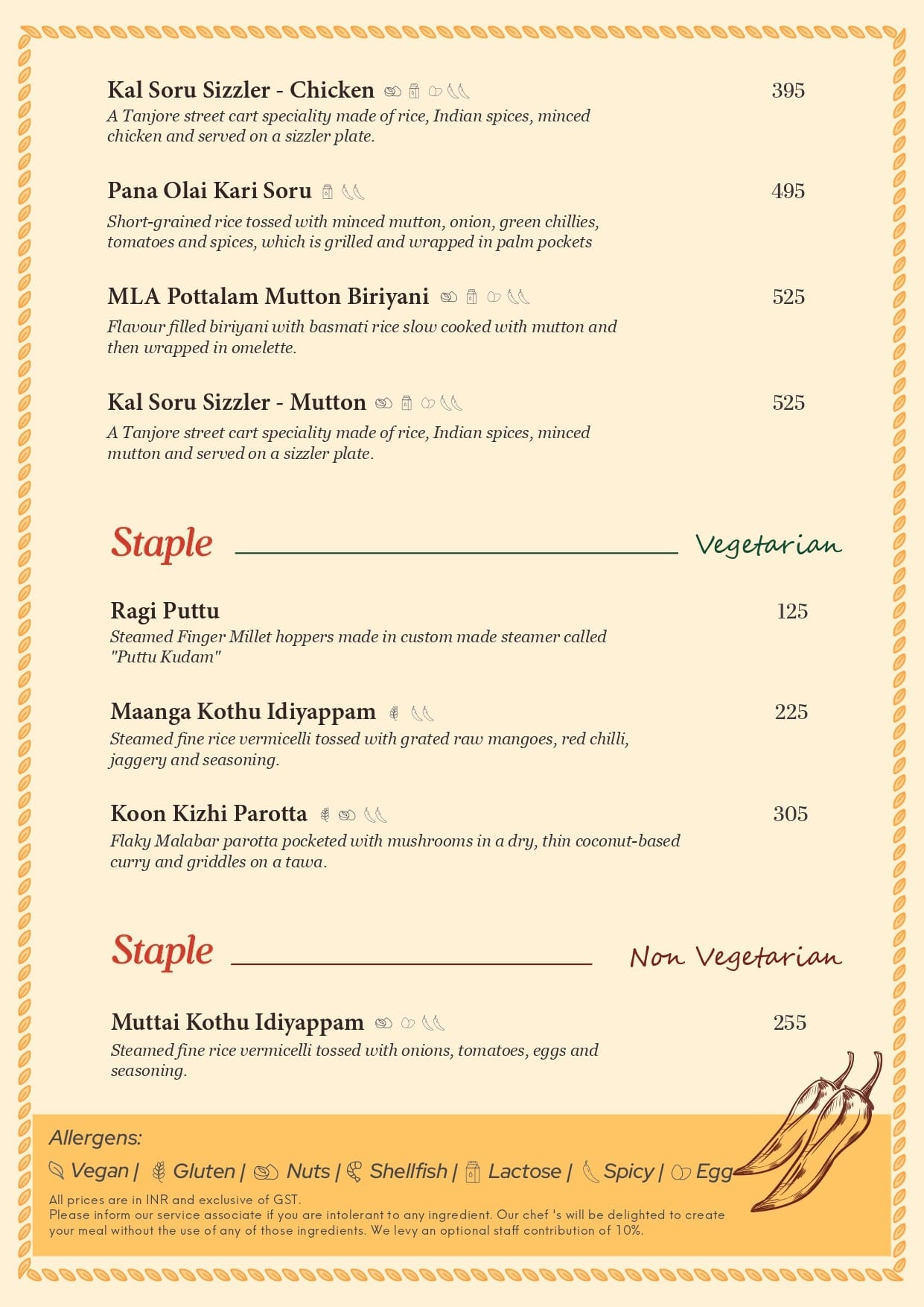 Menu of Rasanai, Pappanaickenpalayam, Coimbatore