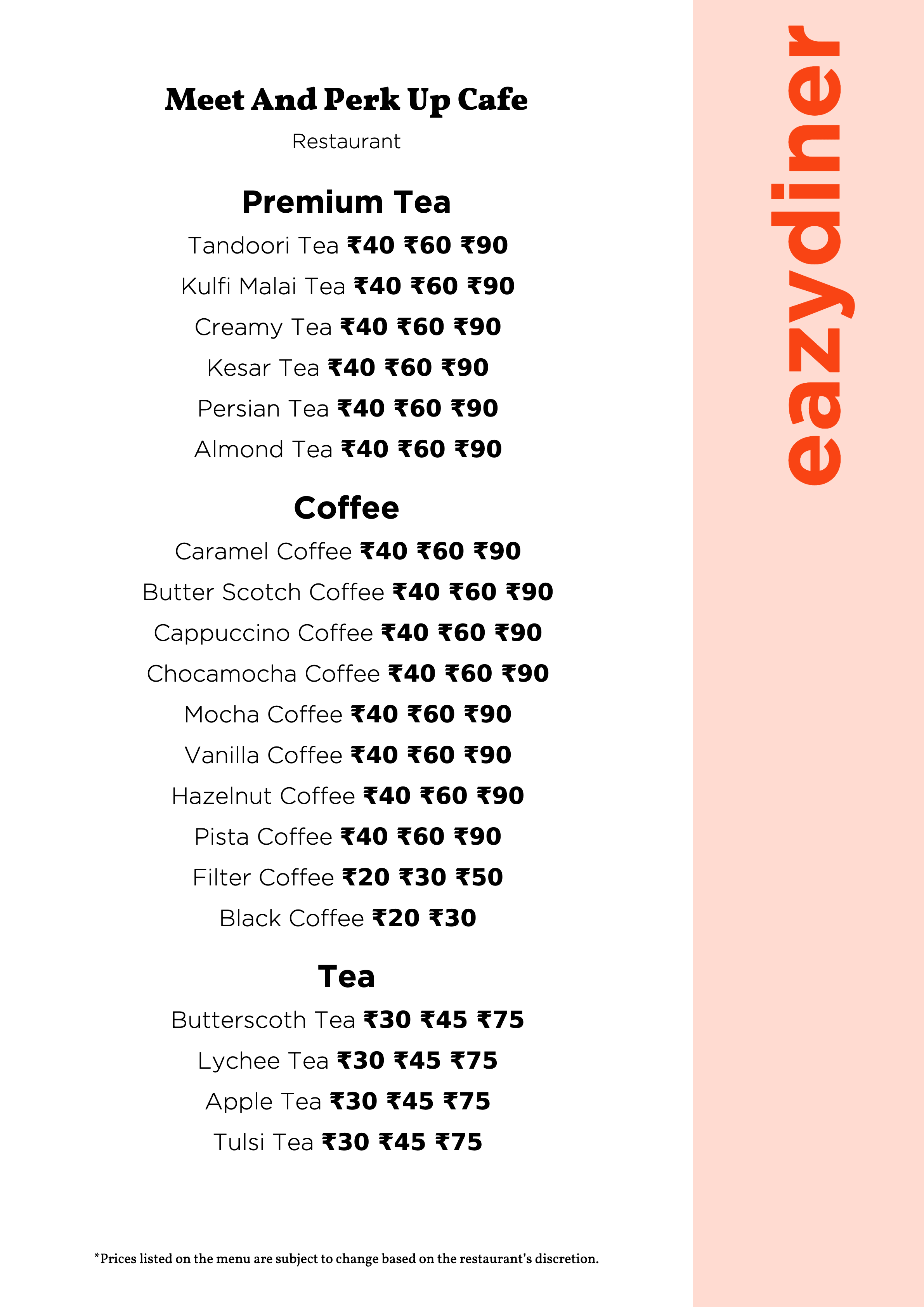 Menu of Meet And Perk Up Cafe, HSR, South Bengaluru