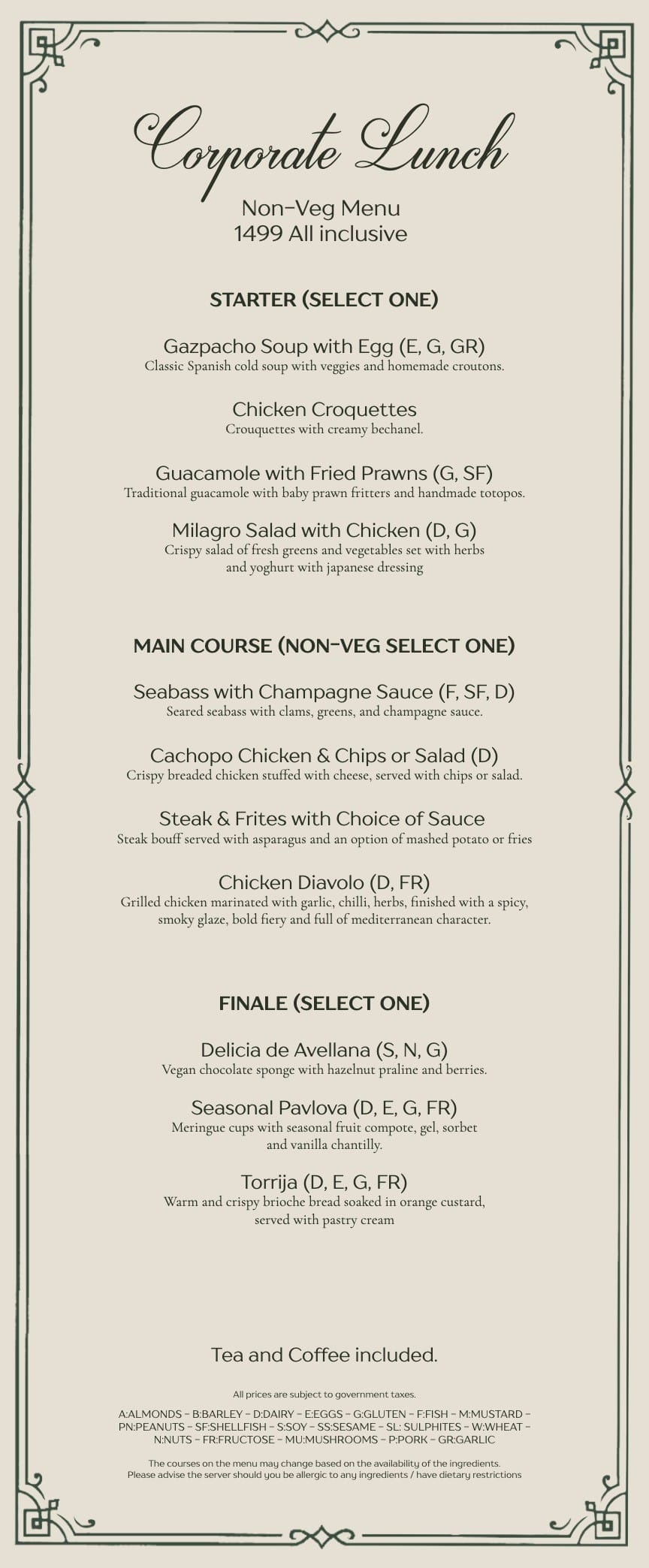 Dining Experience for Two at Milagro, South Mumbai — Food menu