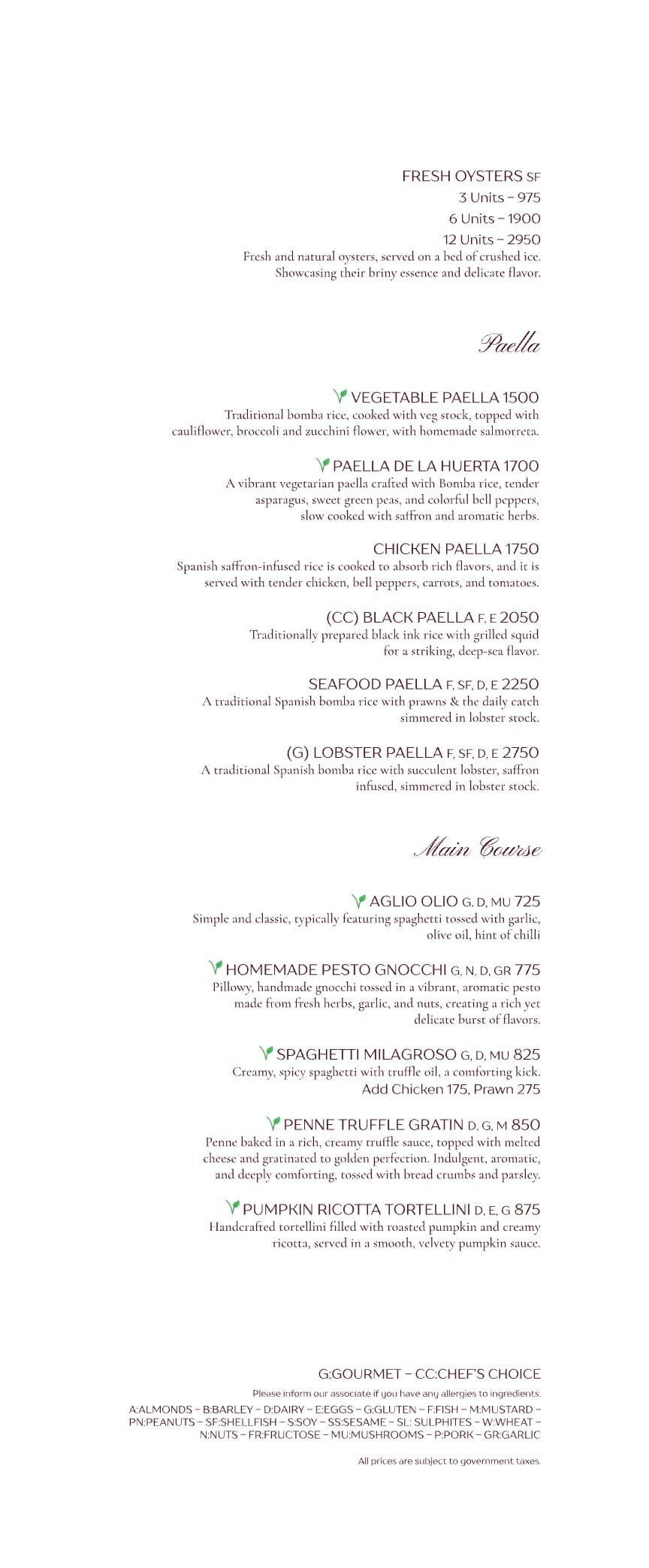 Dining Experience for Two at Milagro, South Mumbai — Food menu