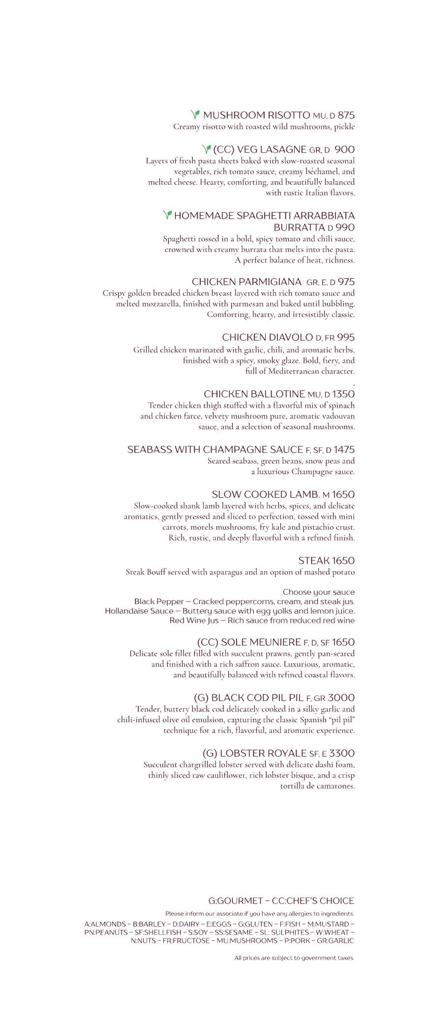 Dining Experience for Two at Milagro, South Mumbai — Food menu