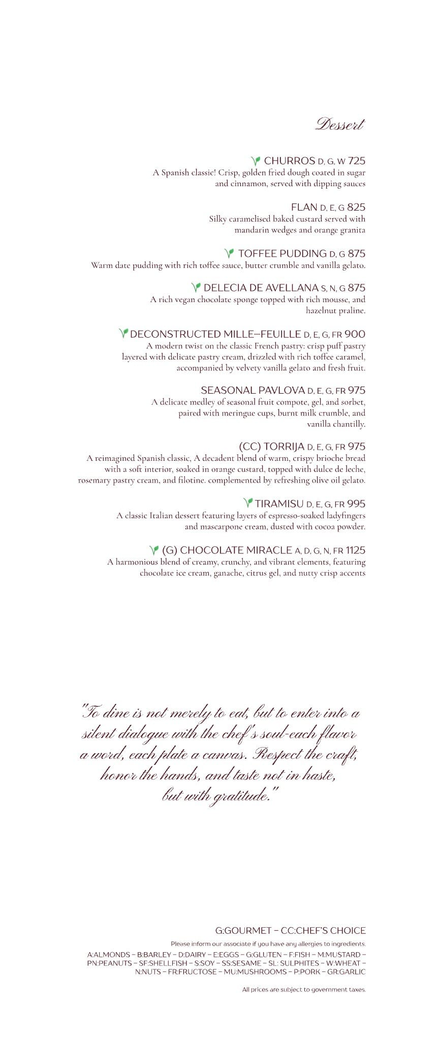 Dining Experience for Two at Milagro, South Mumbai — Food menu