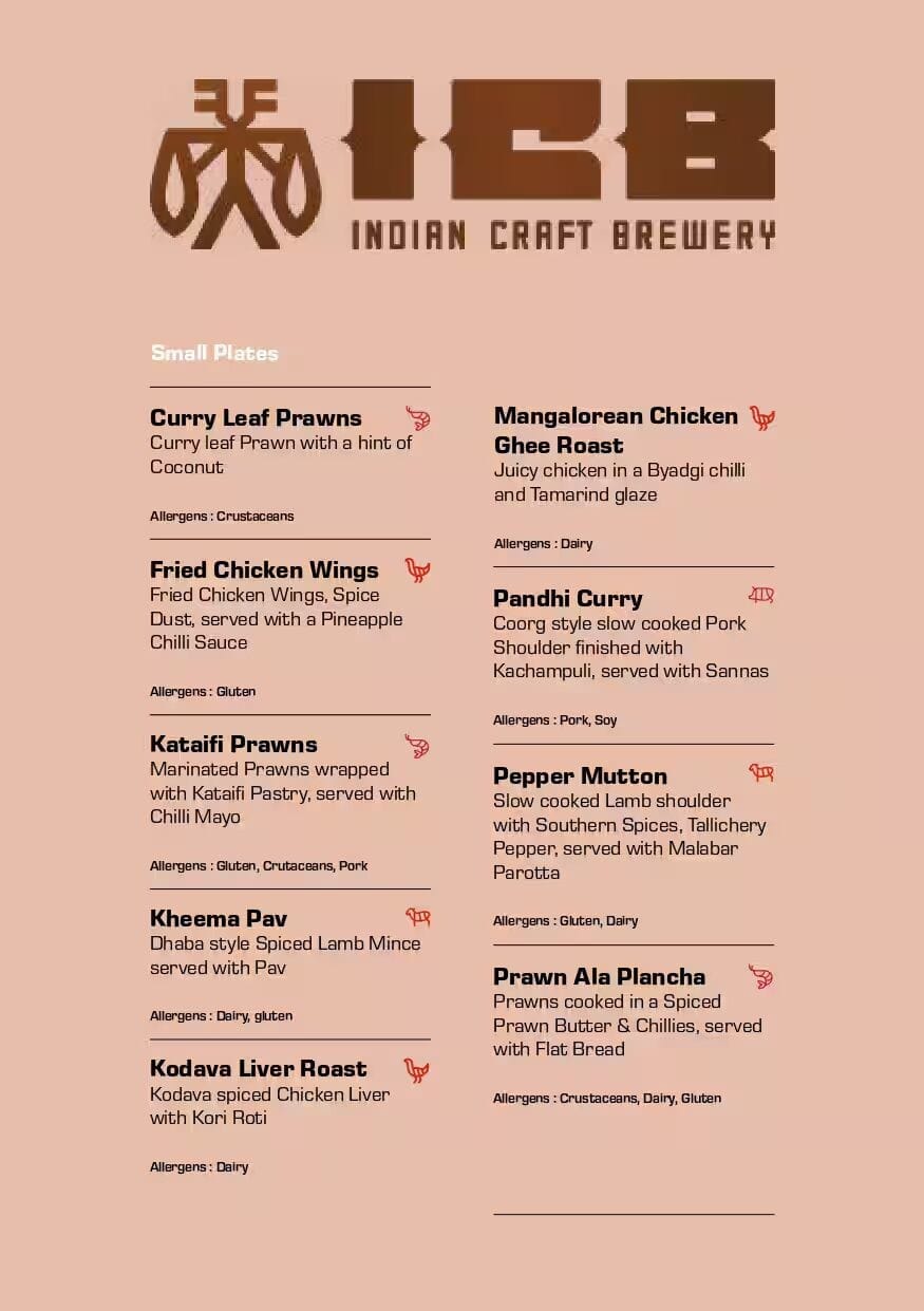 Menu of ICB Indian Craft Brewery, Manyata Tech Park, Nagawara