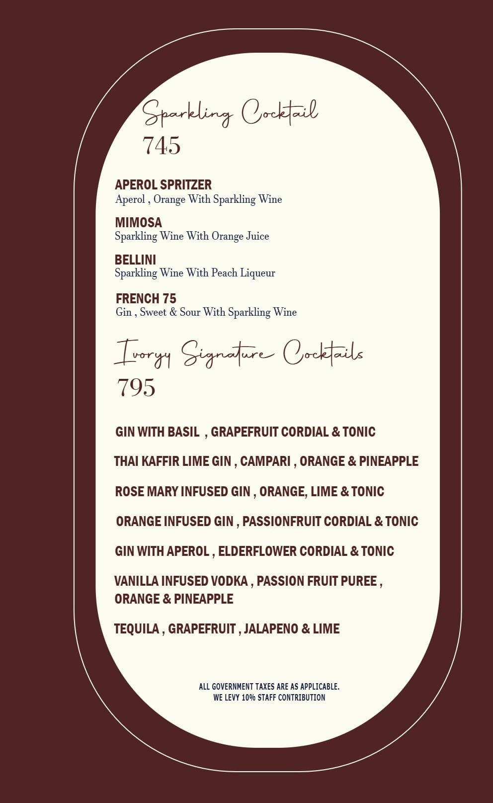 Dining Experience for Two at Ivoryy Fusion Bar, Central Delhi — Beverages menu