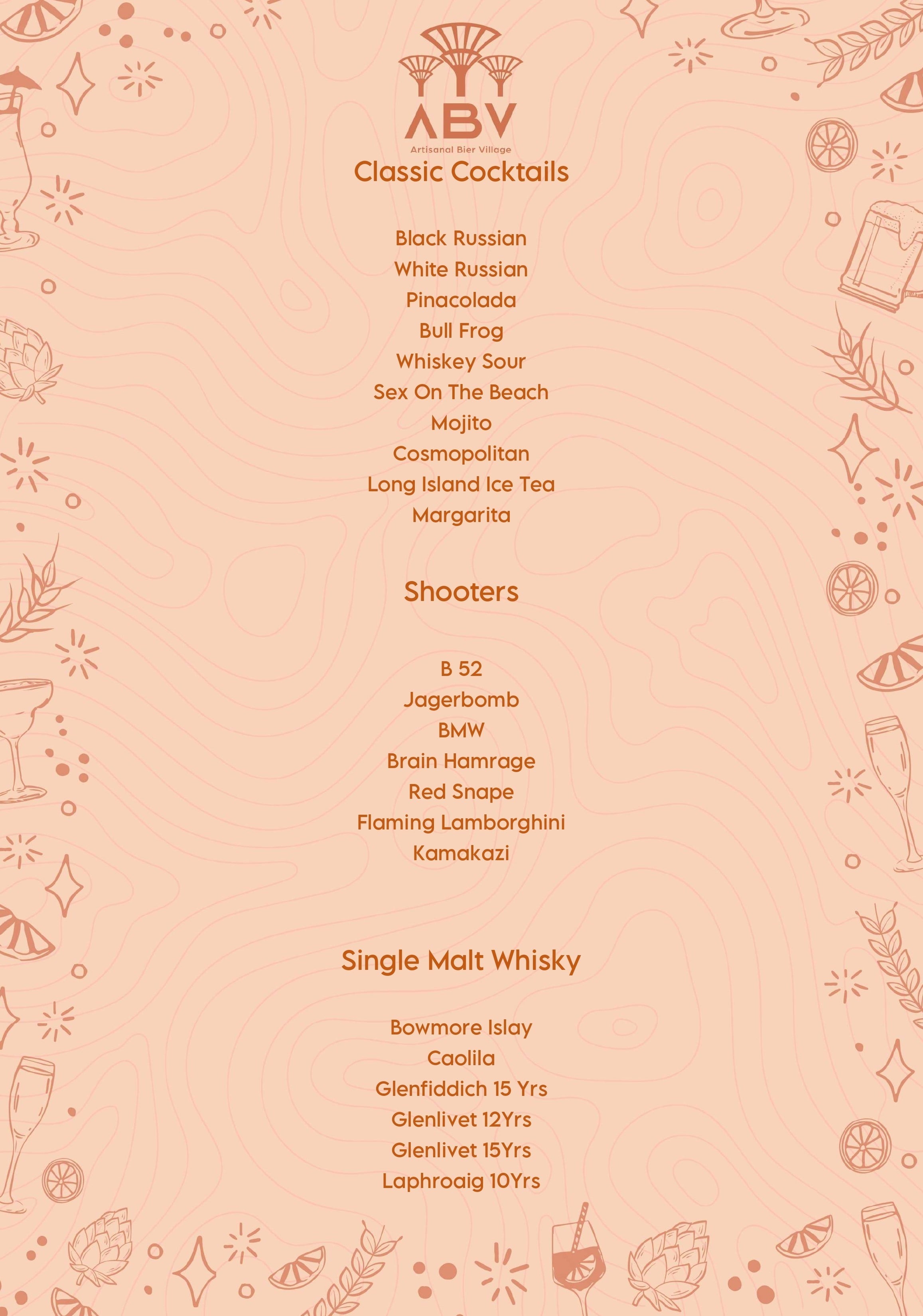 Menu of ABV- Artisanal Bier Village, Whitefield, East Bengaluru
