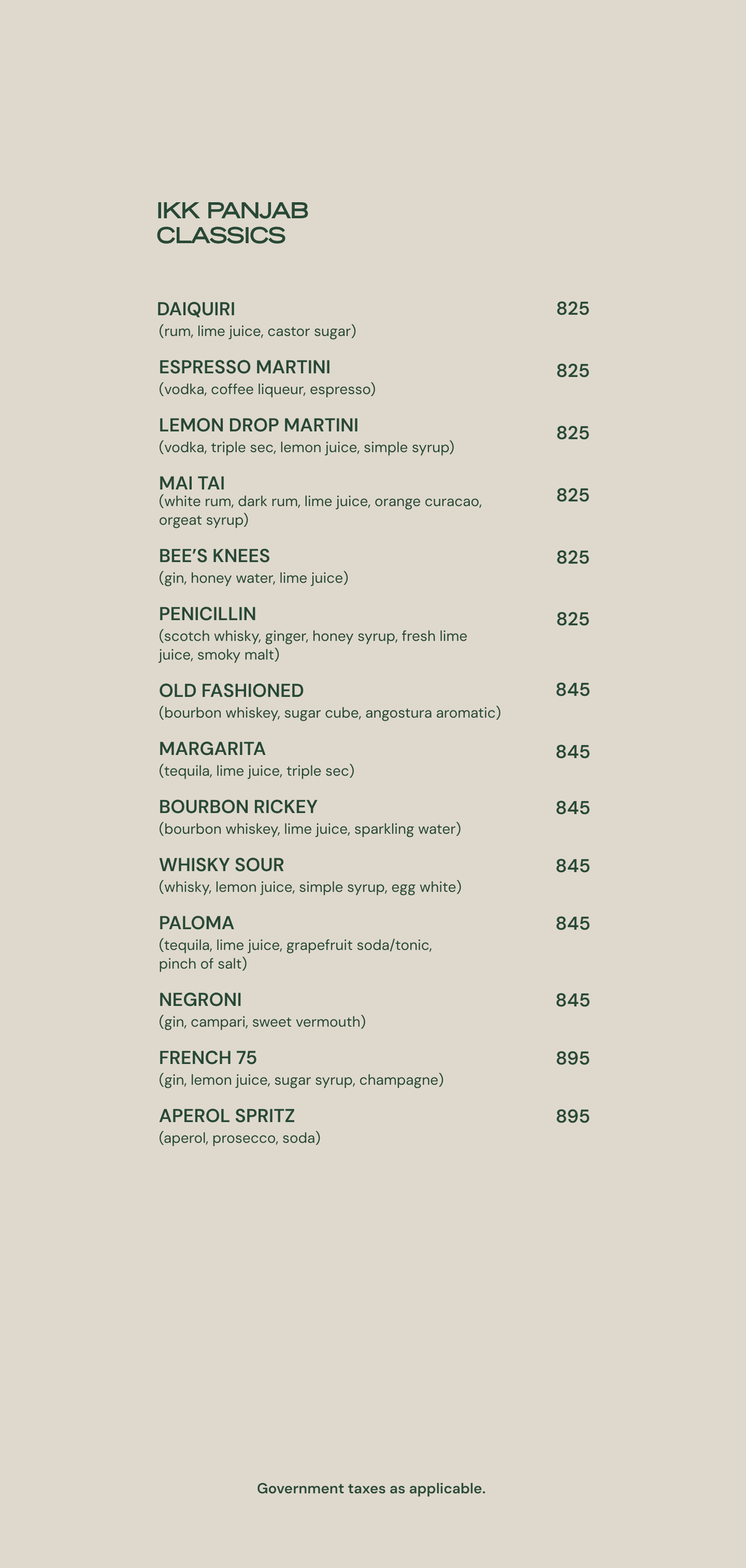 Dining Experience for Two at Ikk Panjab, Central Delhi — Beverages menu