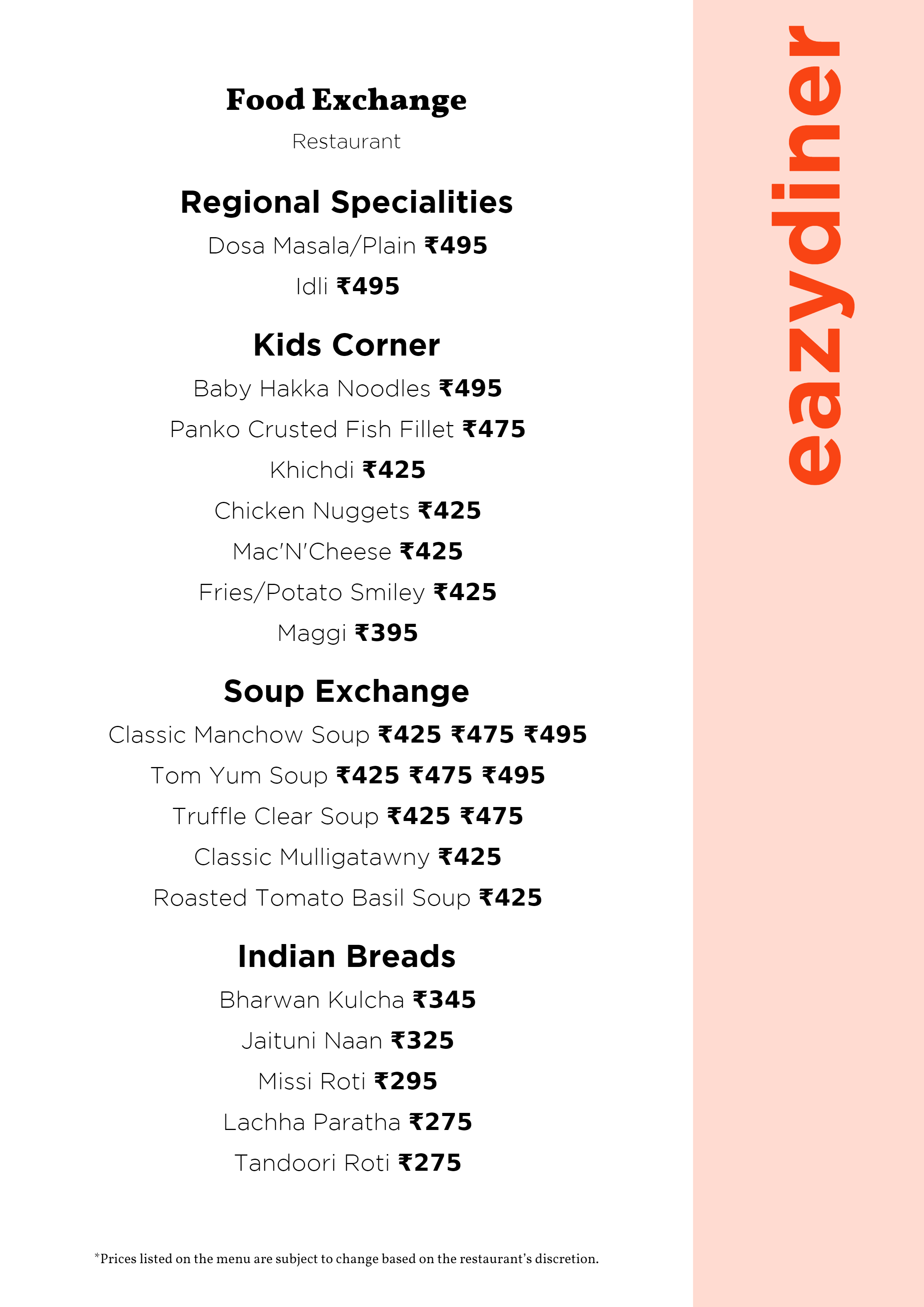 Dining Experience for Two at Food Exchange, Delhi NCR — Food menu