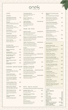 Menu of one8 Commune, Golf Course Road, Gurgaon