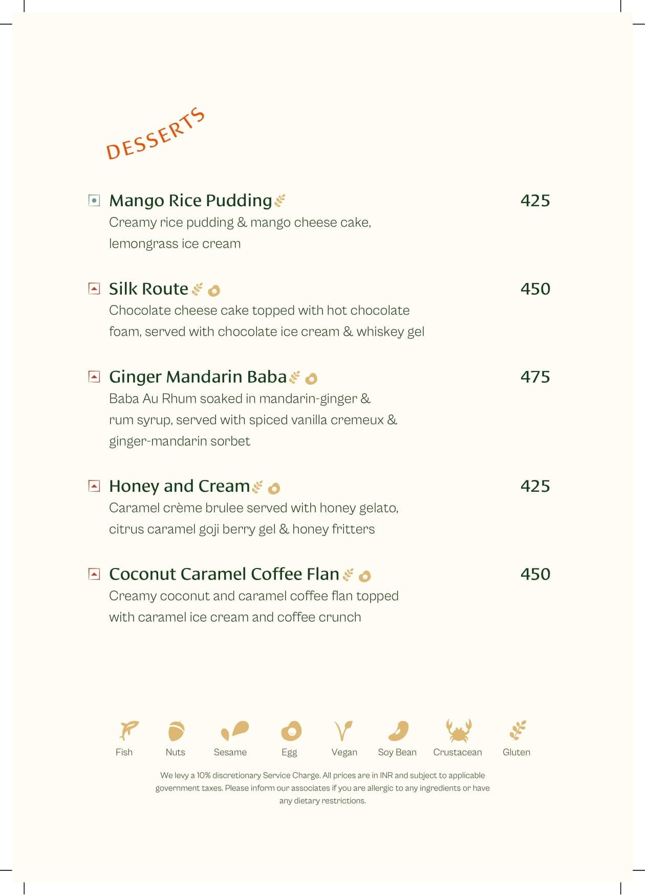 Dining Experience for Two at Muro India, Bengaluru — Food menu
