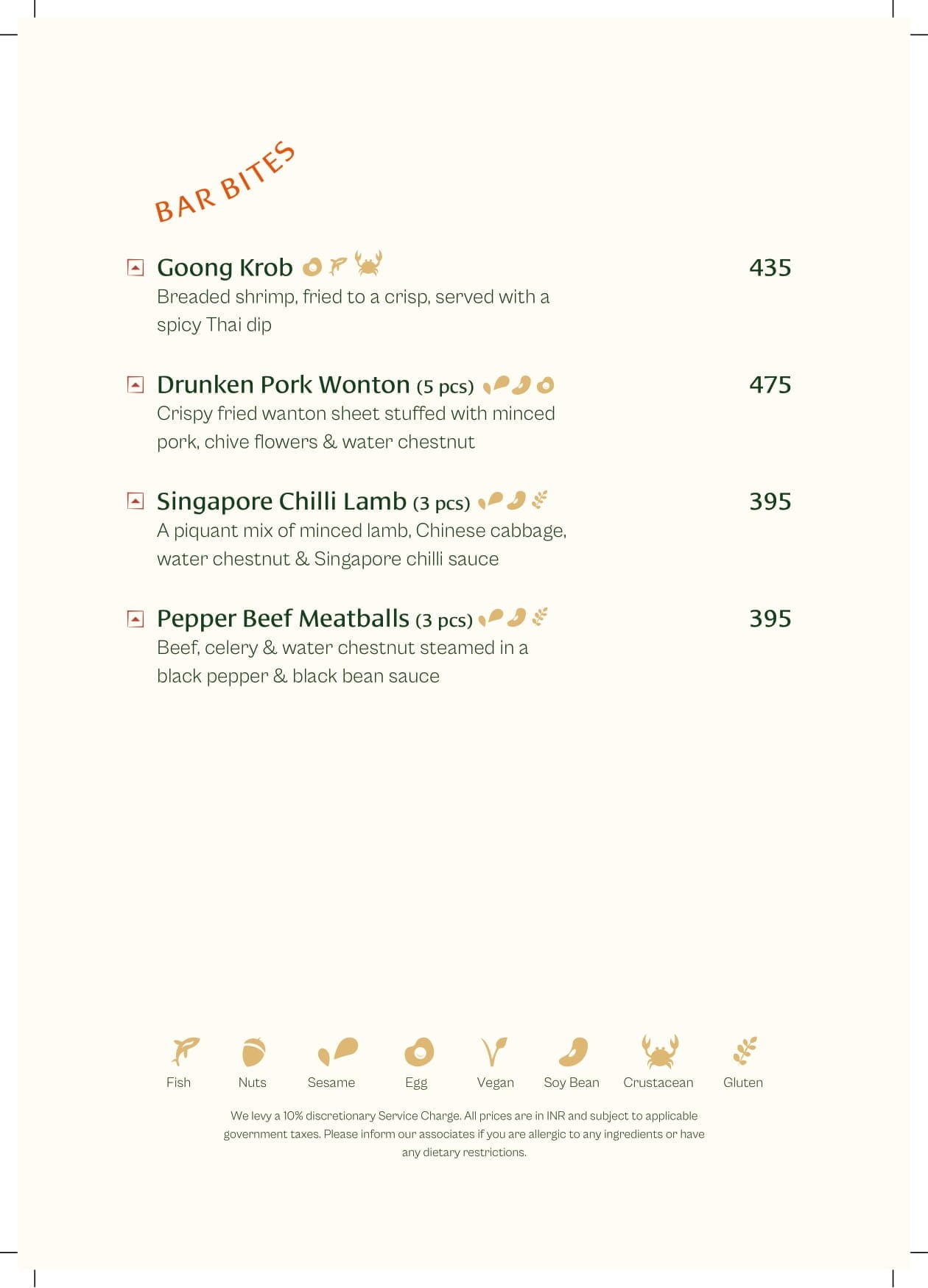 Dining Experience for Two at Muro India, Bengaluru — Food menu