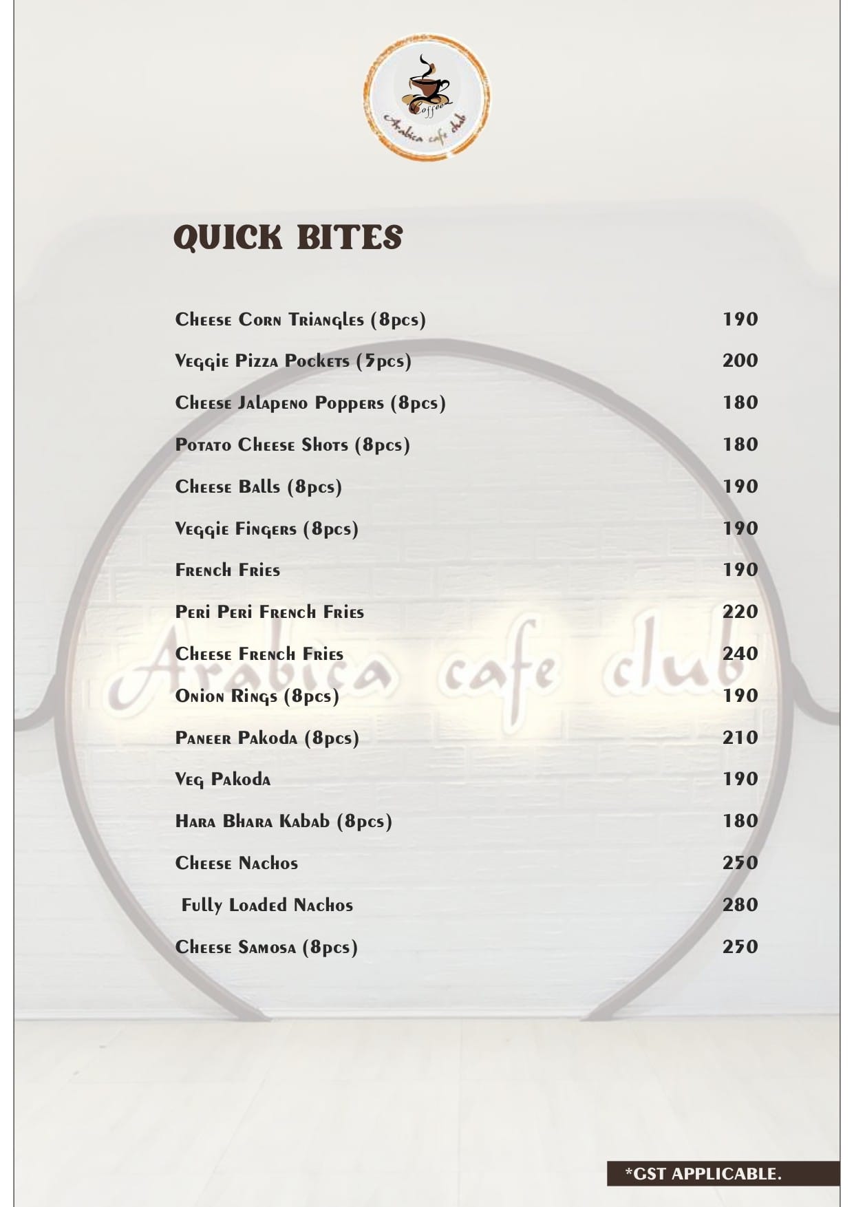 Menu of Arabica Cafe Club, Basni, Jodhpur