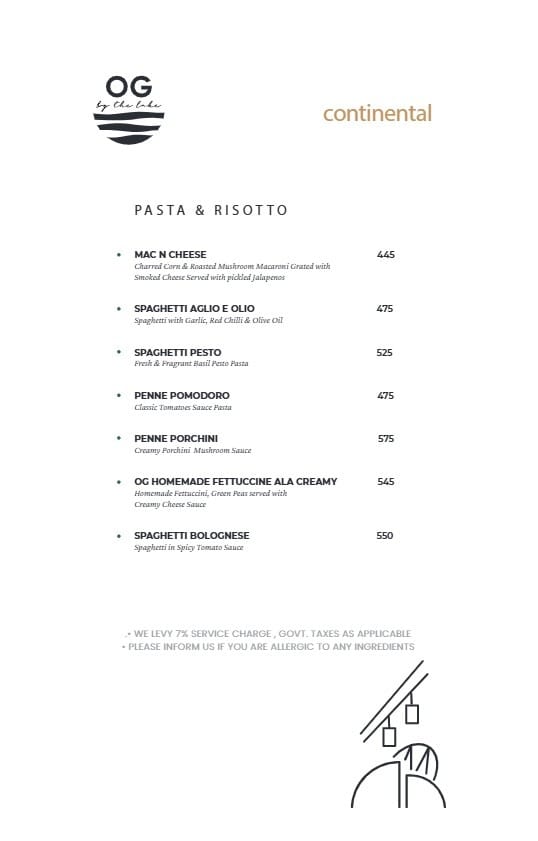 Menu of OG by the lake, Topsia, Kolkata