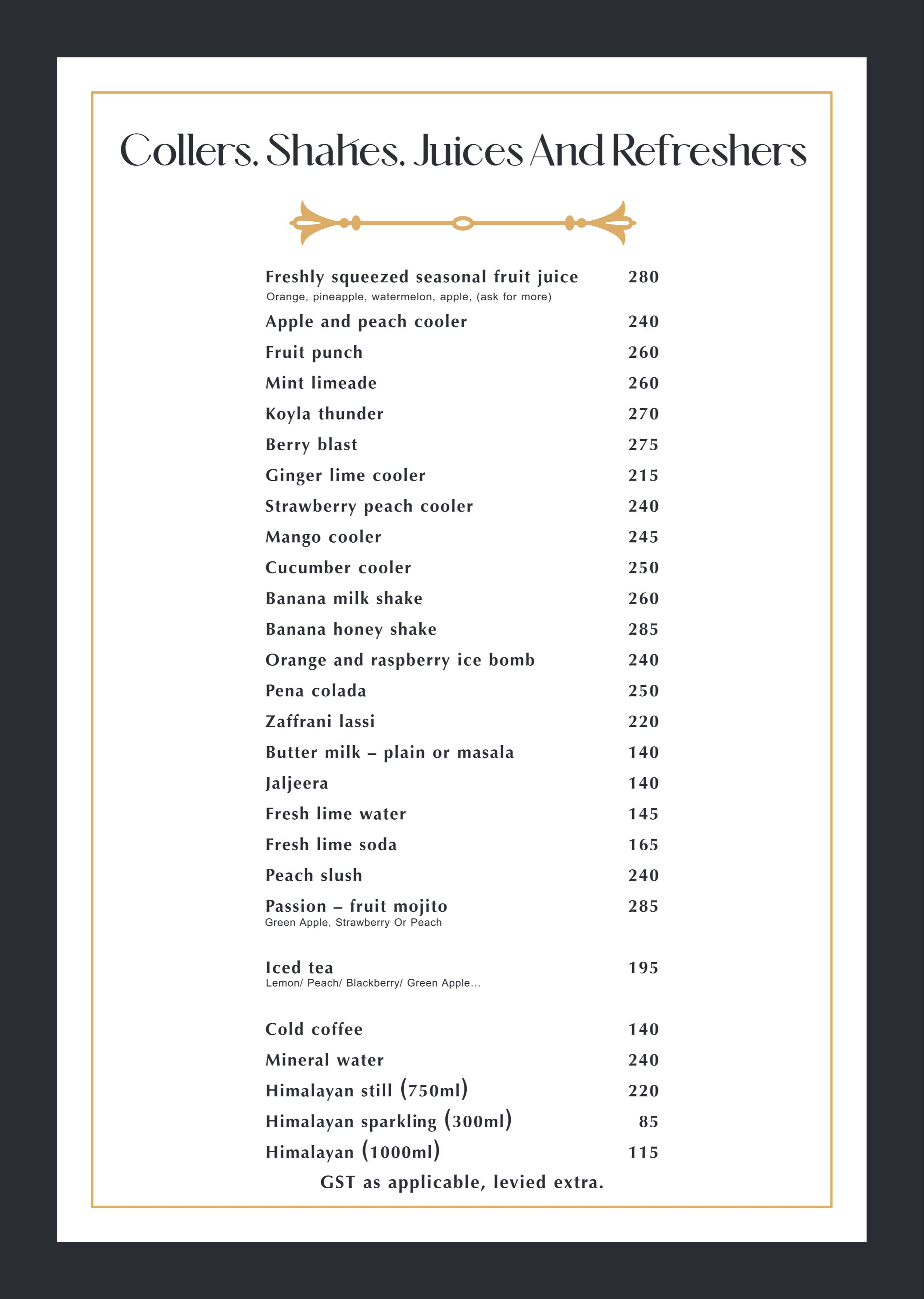 Dining Experience for Two at Koyla - Ethnic Cuisine, South Mumbai — Beverages menu