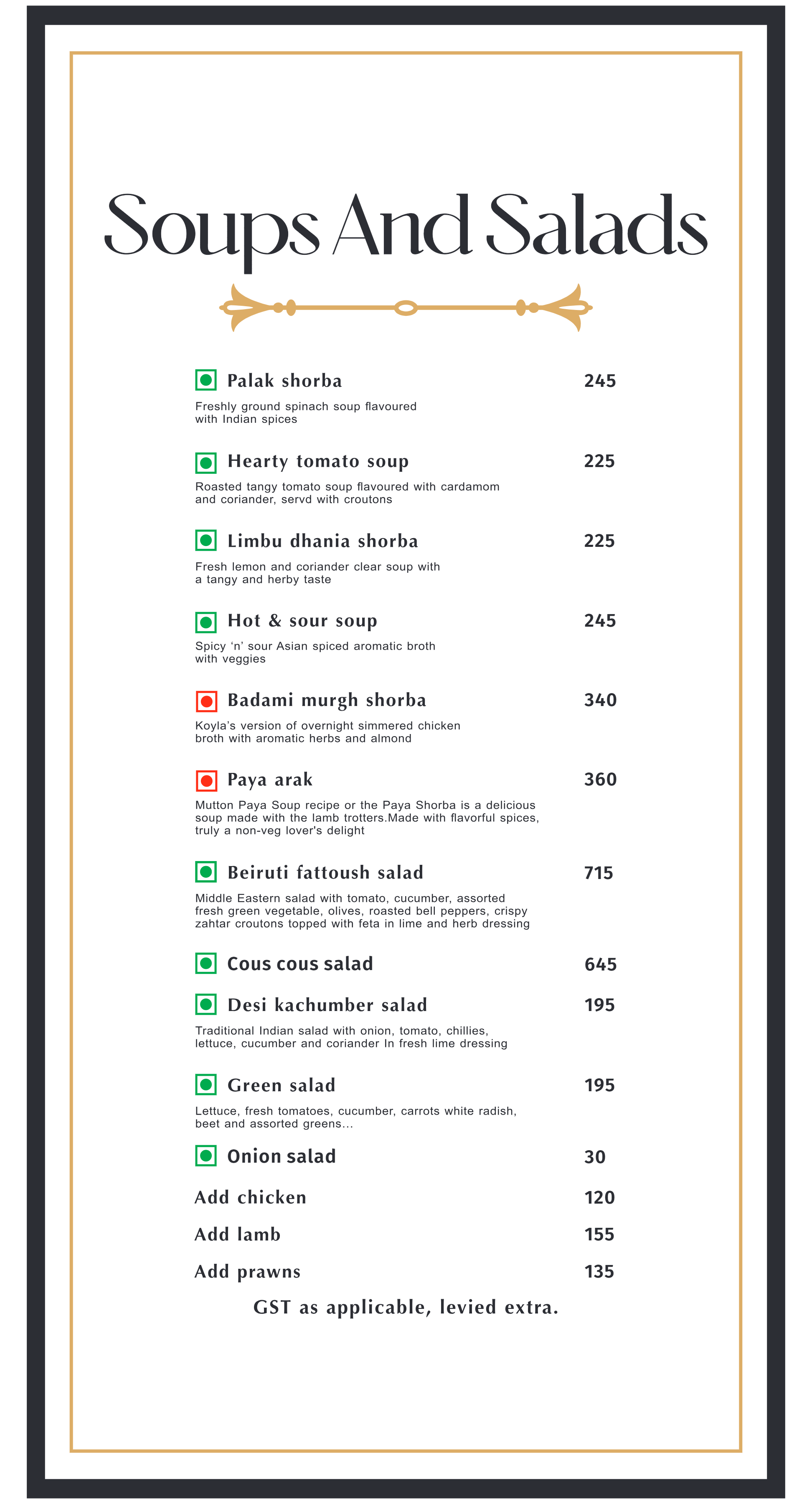 Dining Experience for Two at Koyla - Ethnic Cuisine, South Mumbai — Food menu