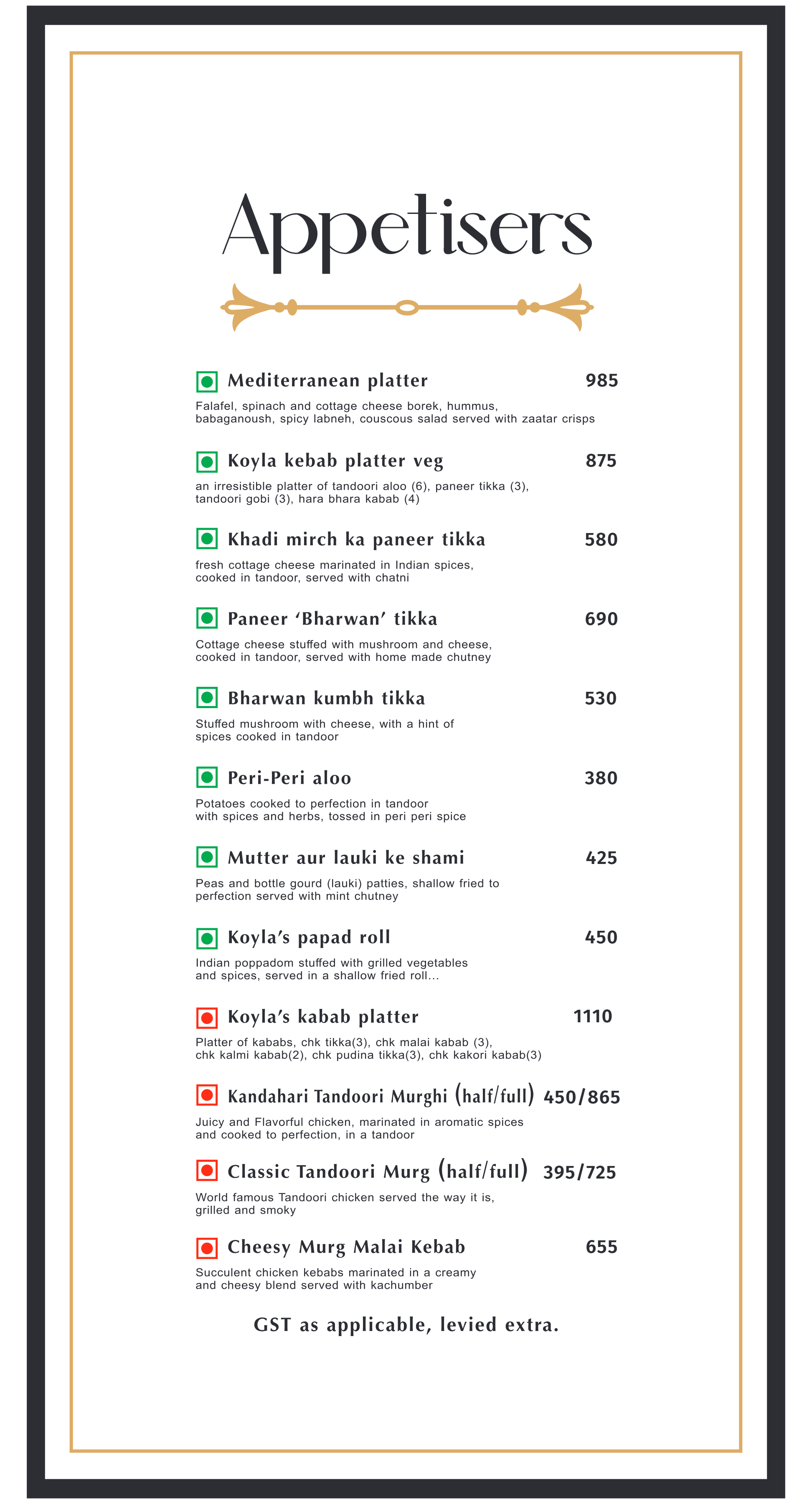 Dining Experience for Two at Koyla - Ethnic Cuisine, South Mumbai — Food menu