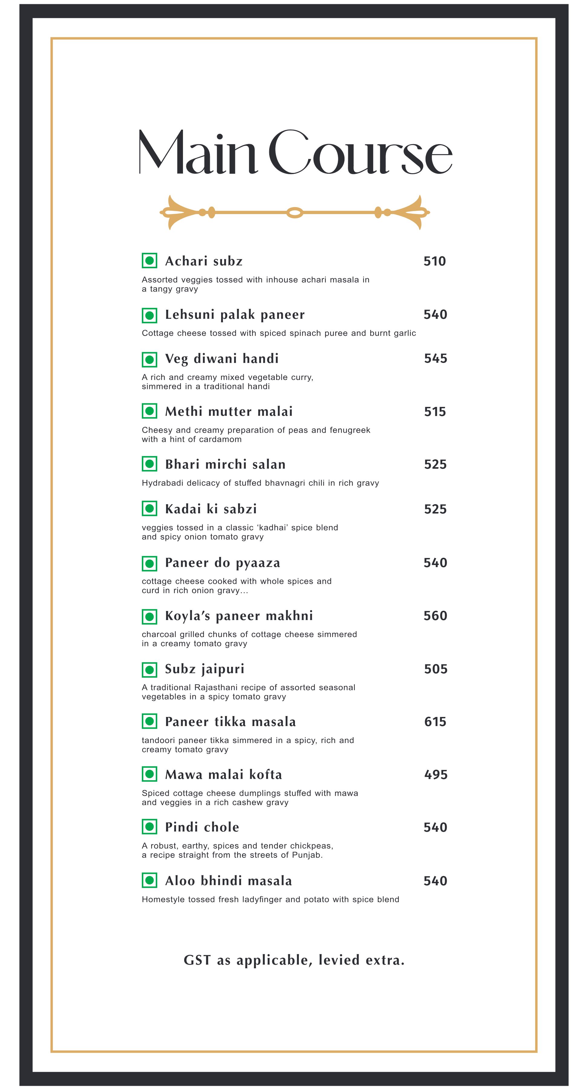 Dining Experience for Two at Koyla - Ethnic Cuisine, South Mumbai — Food menu